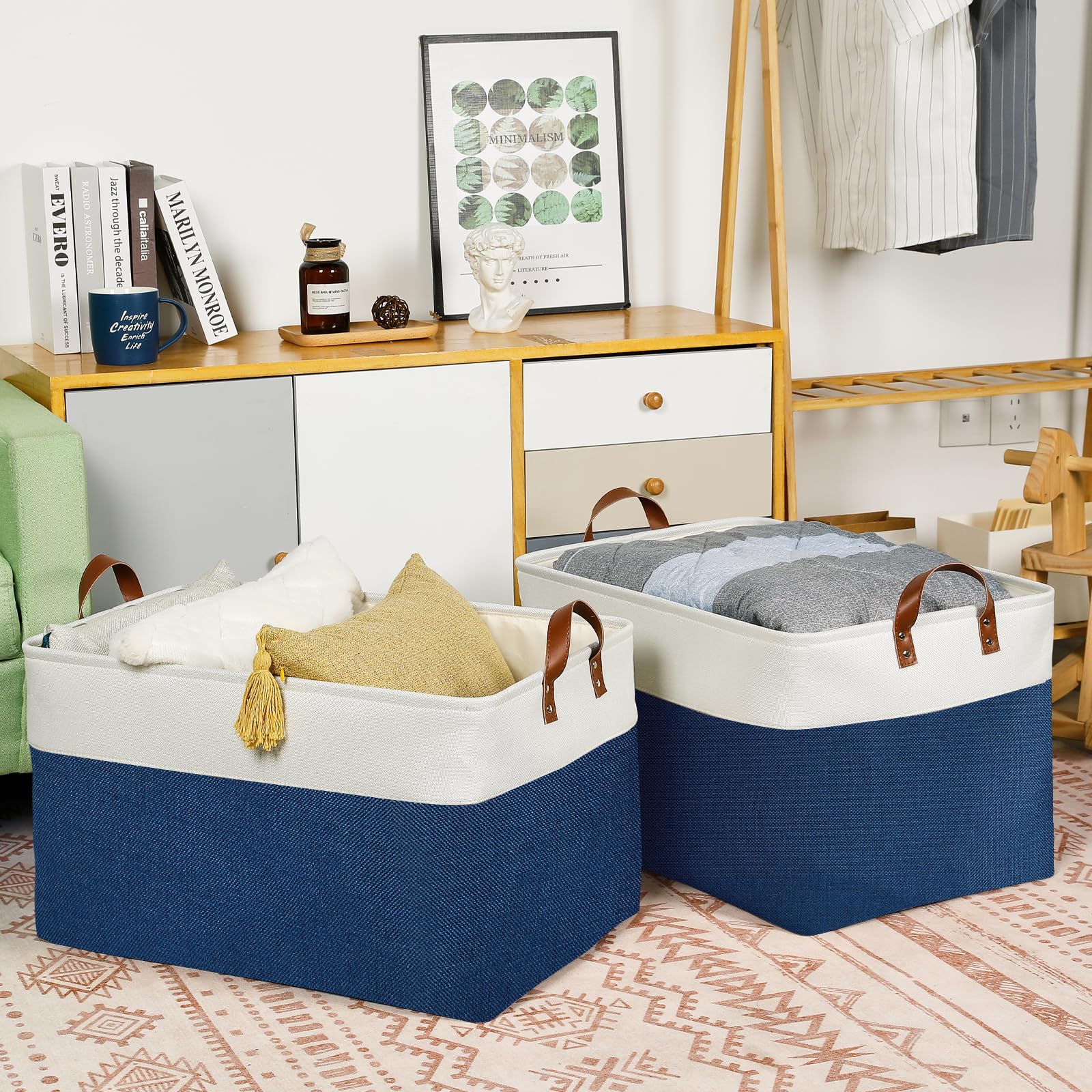 2 Pack Extra Large Blanket Basket Fabric Storage Baskets with Handles