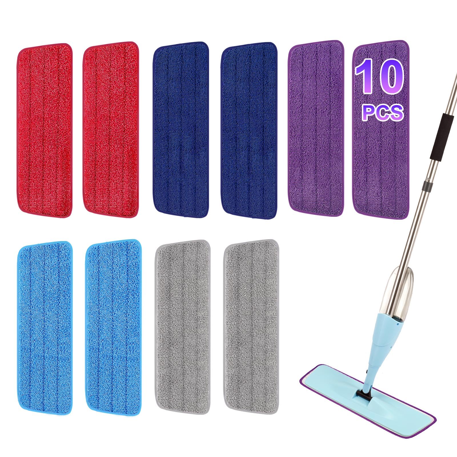 10 Pack 16.5 inch Reusable Mop Pads Microfiber Spray Mop Replacement Heads for Wet (5 Count)