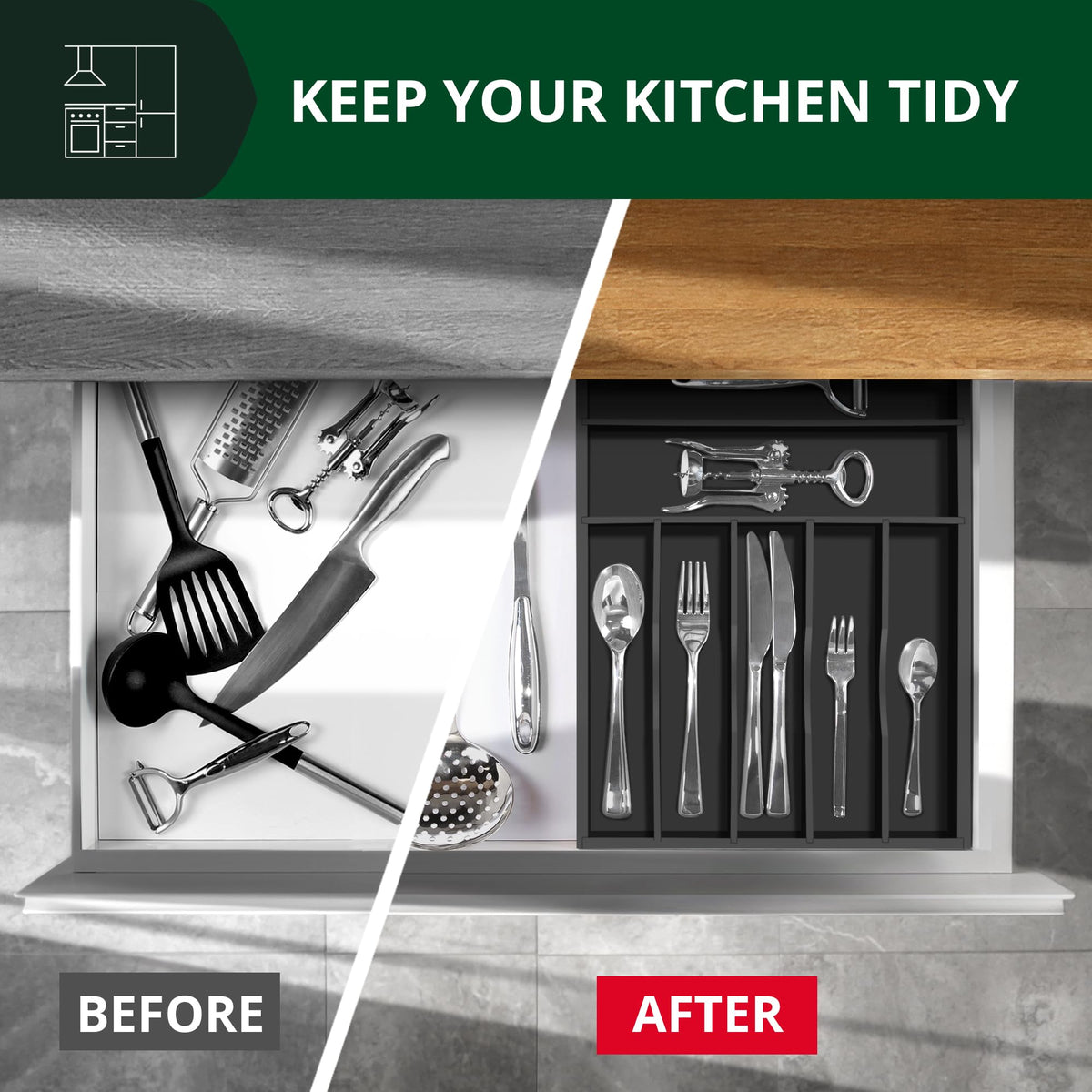 Luxury Bamboo Kitchen Drawer Organizer