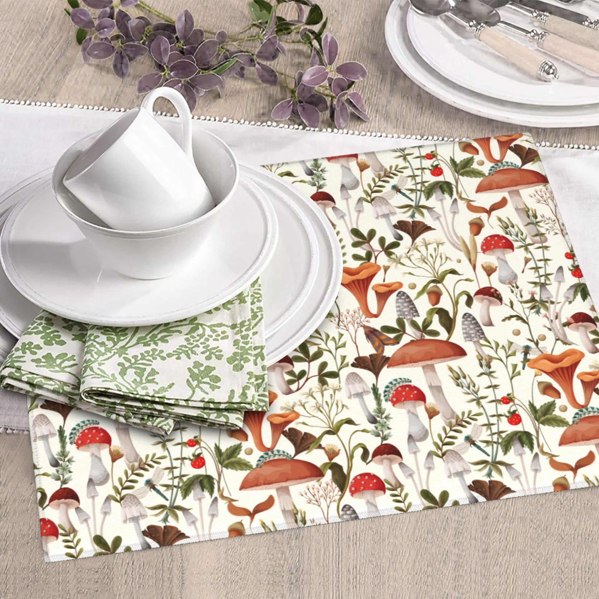 Boho Mushroom Decor Dish Drying Mat for Kitchen Counter 16x18 Inch