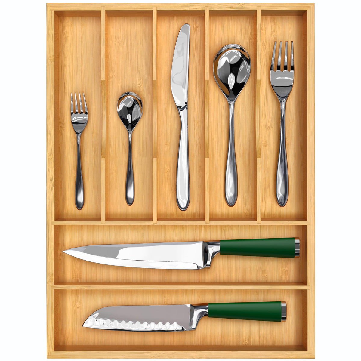 Luxury Bamboo Utensil Rack and Silverware Organizer