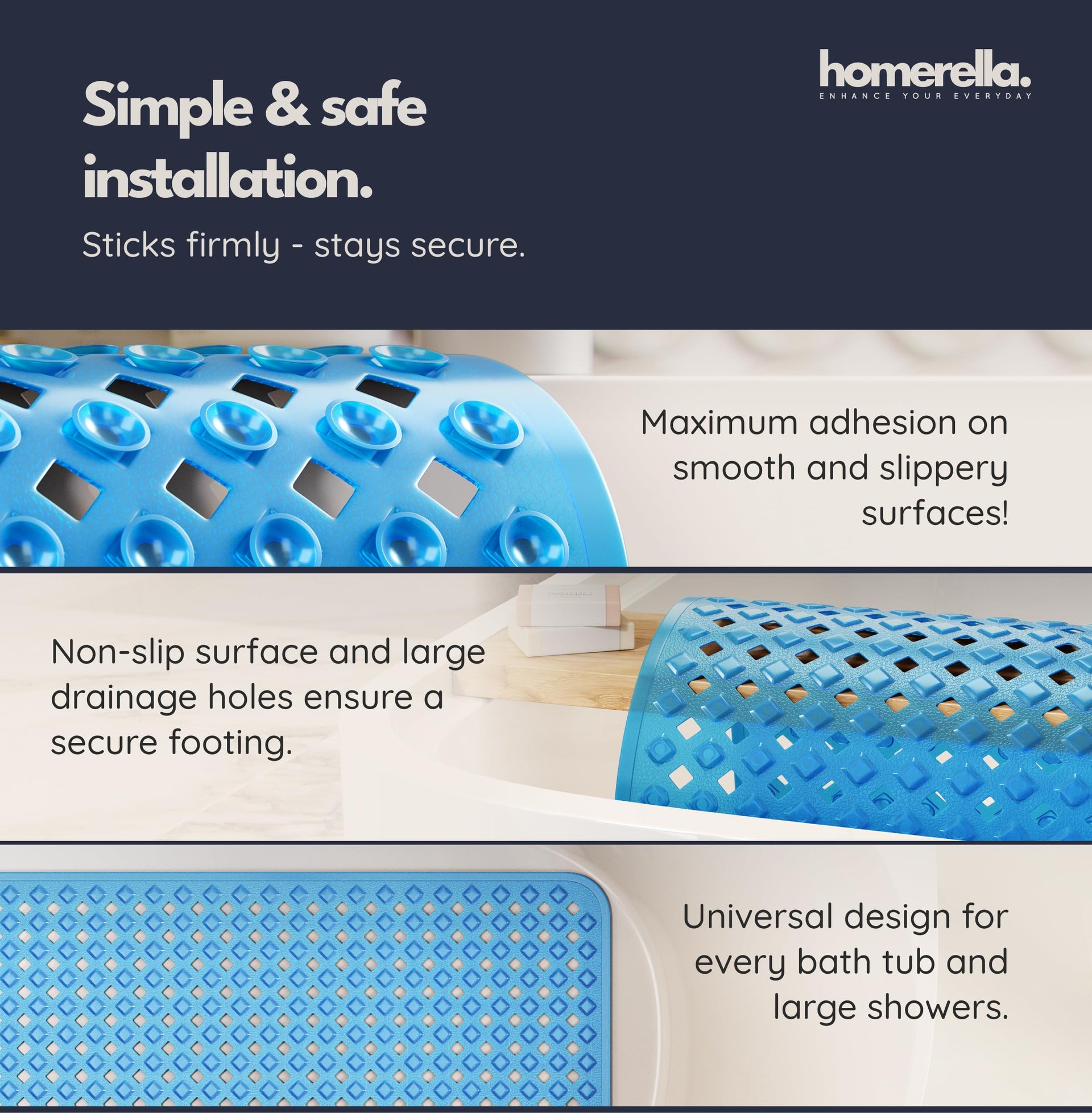 Bathtub Mat Non Slip 35x16 Shower Mat Non Slip Anti Mold BPA Free
