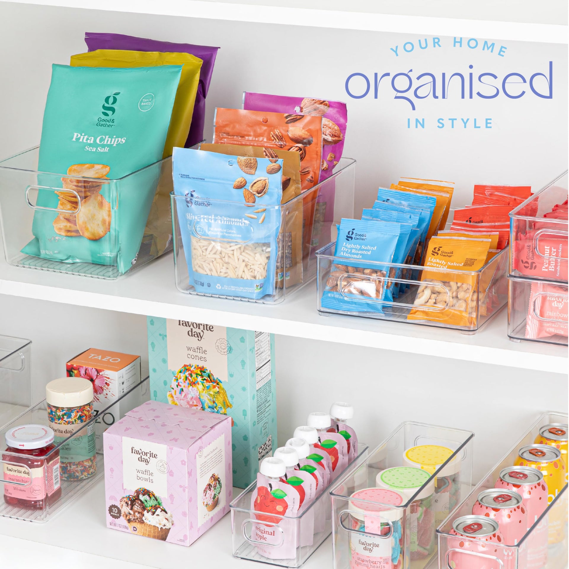 Plastic Food Storage 6 Pack Clear Container Bin with Handles for Organizing Kitchen (6 Count)
