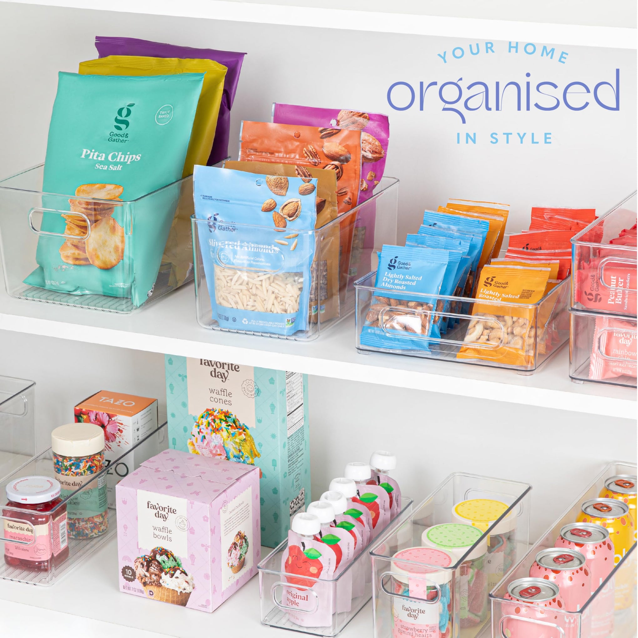 Plastic Food Storage 4 Pack Clear Container Bin with Handles for Organizing Kitchen (4 Count)