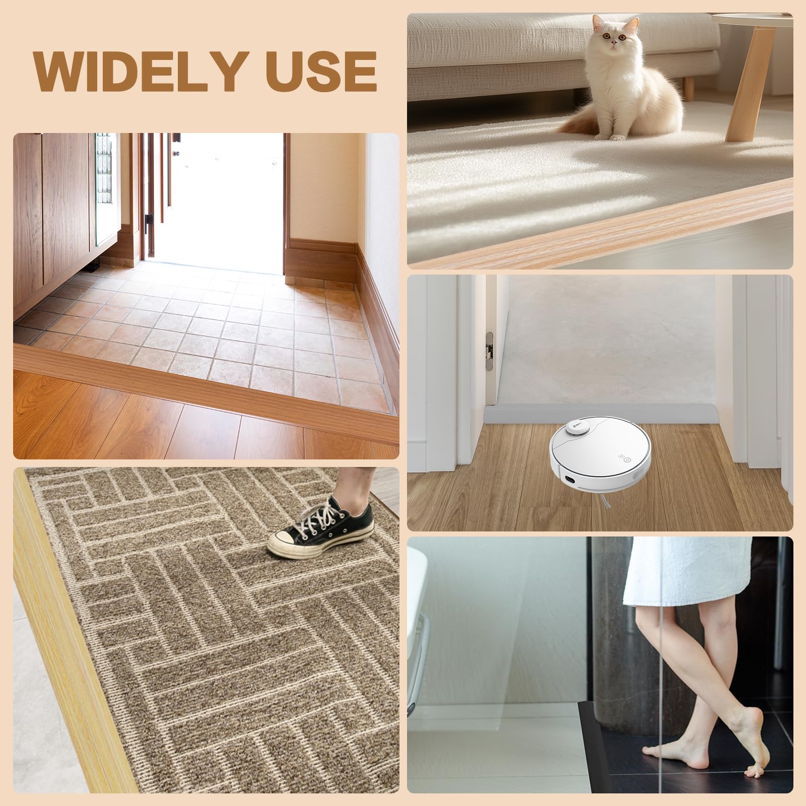 Floor Transition Strip Vinyl Door Threshold Ramp Self Adhesive Carpet Edging Strip Doorway Edge Trim (6.6 Foot)