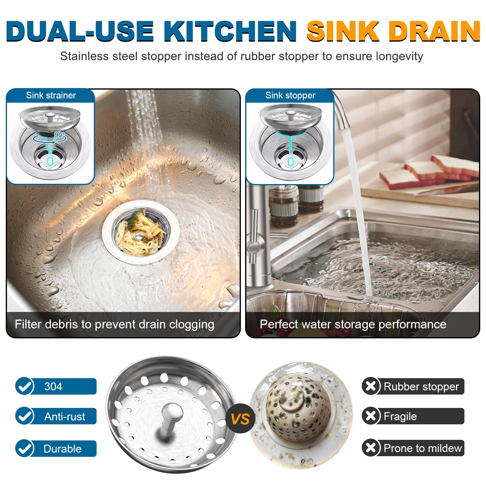 Stainless Steel Sink Drain Strainer Kit 3