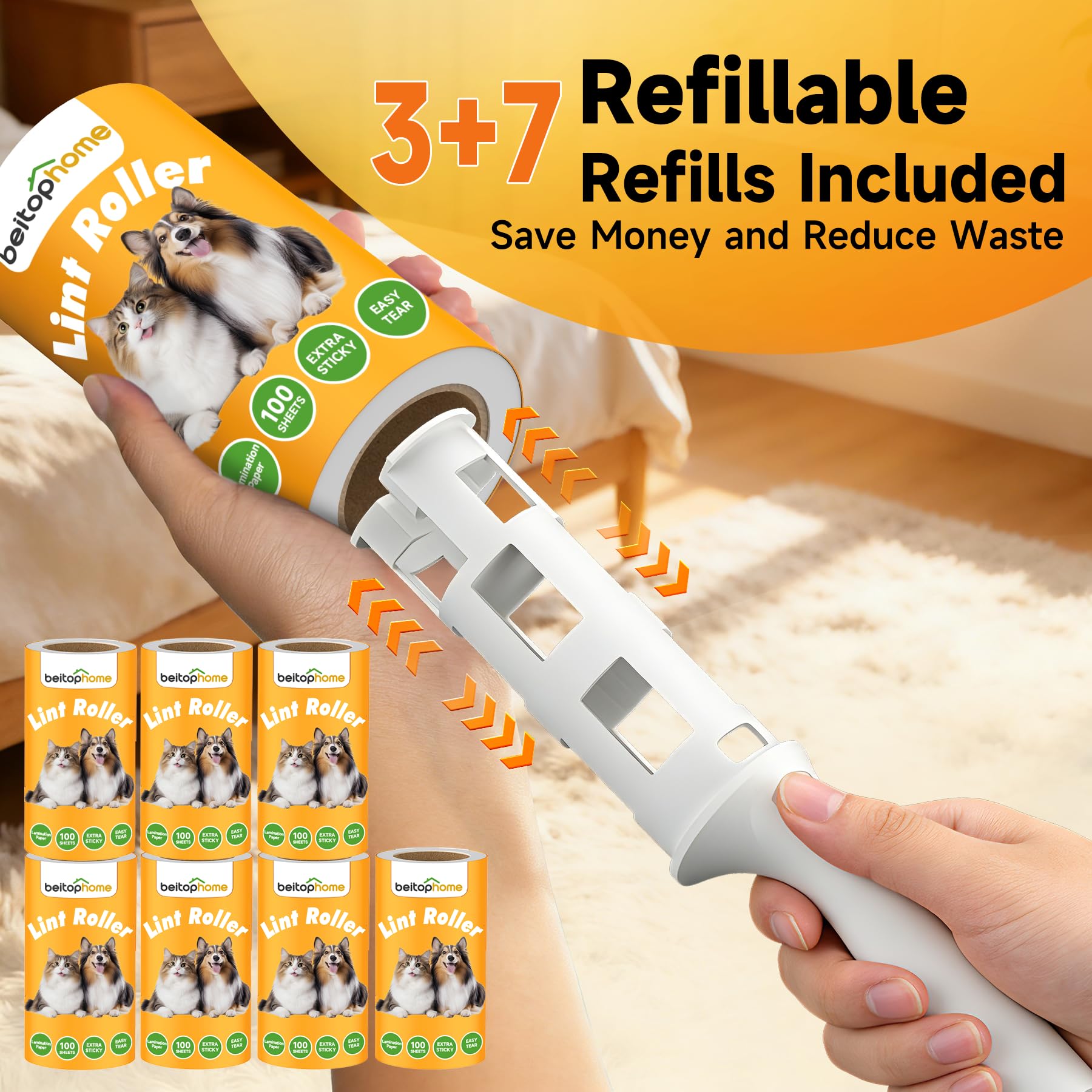 Extra Sticky Lint Roller for Pet Hair (10 Count)