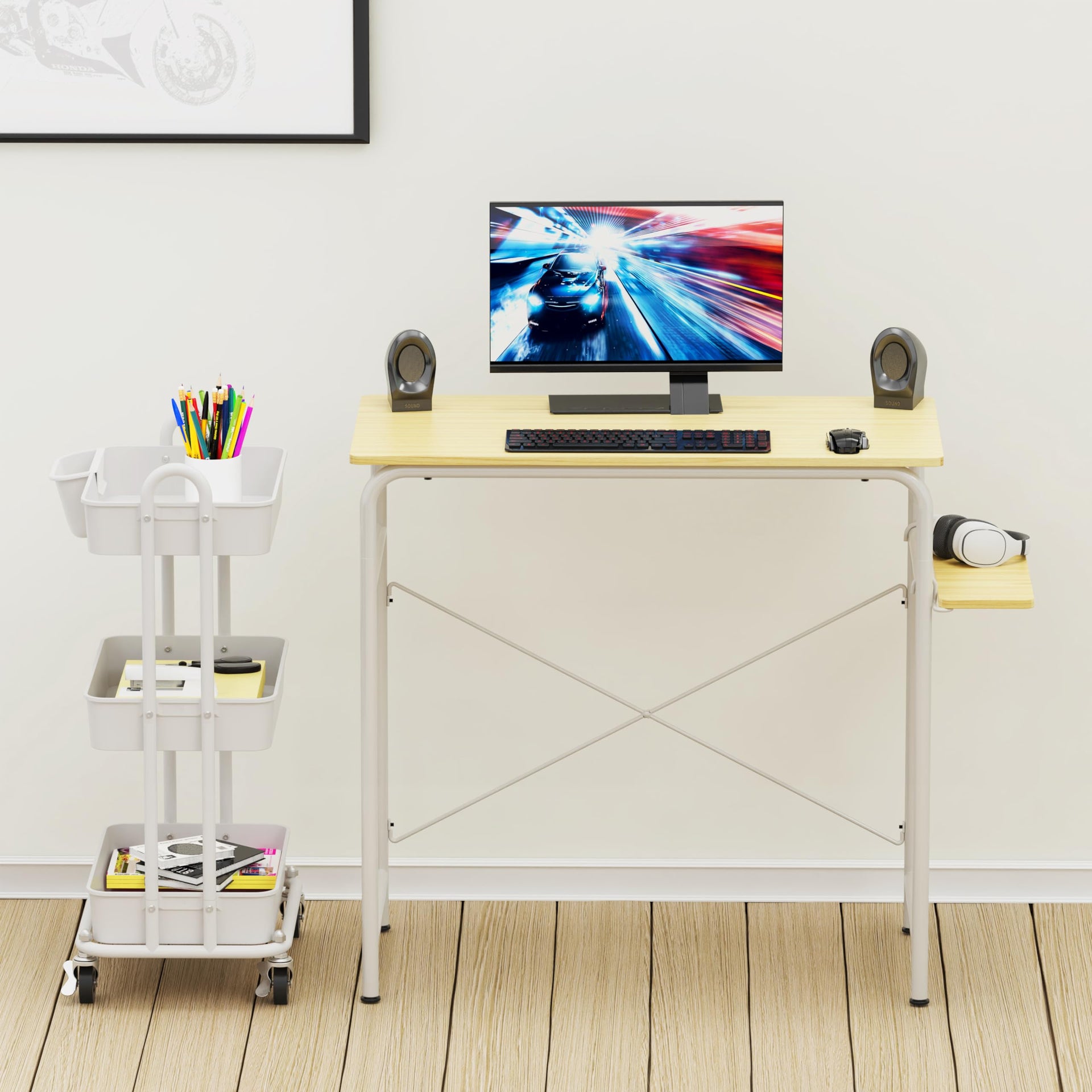3 Tier Rolling Utility Cart with Hanging Bucket