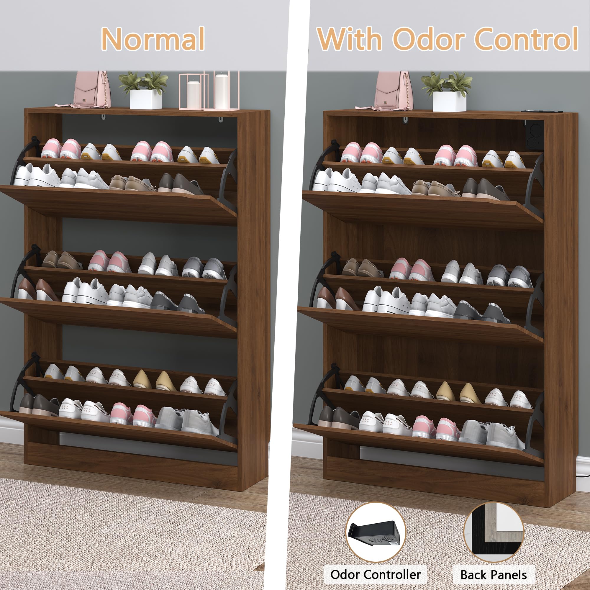 Shoe Cabinet with Odor Control and Back Panels