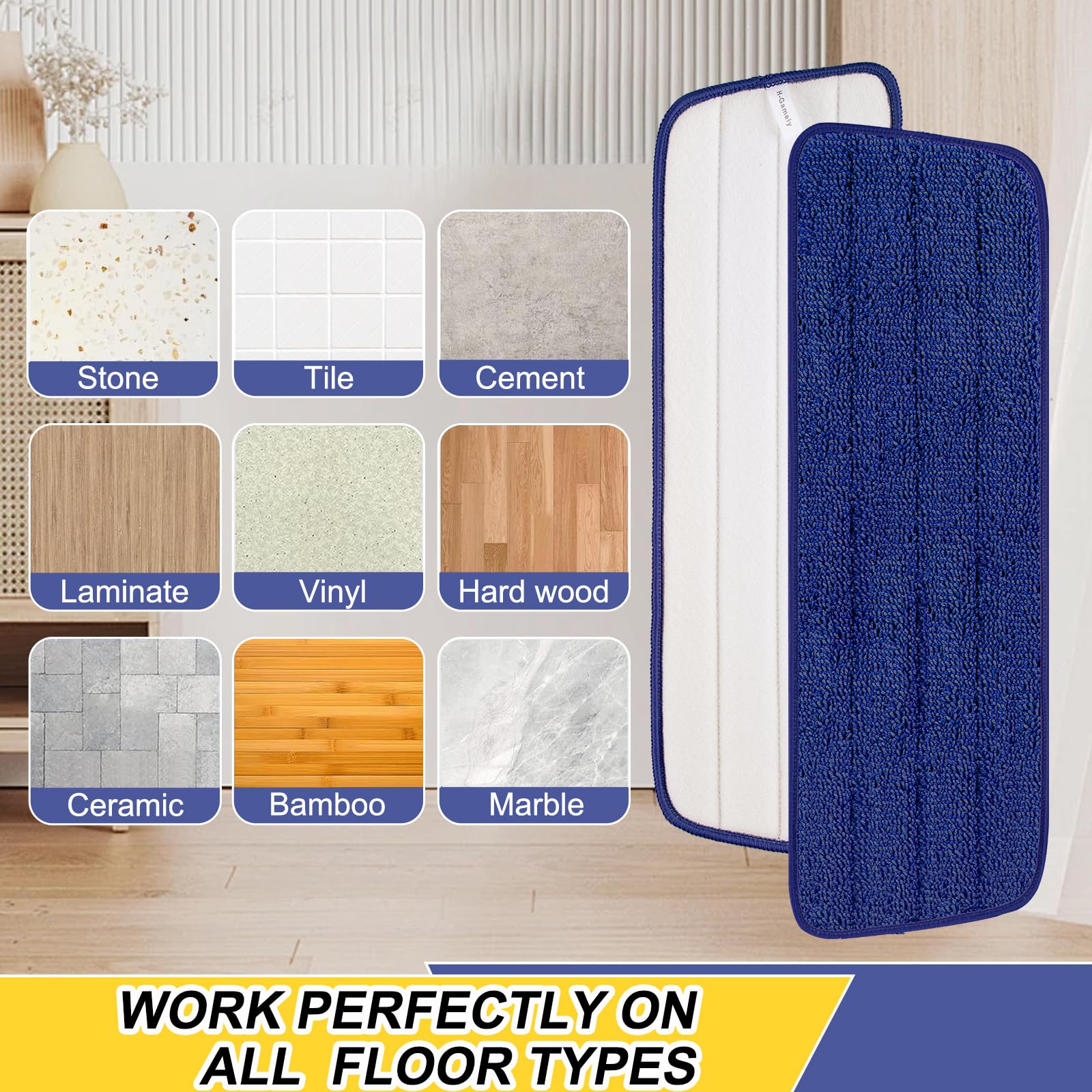16.5 Inch Reusable Mop Pads Microfiber Spray Mop Replacement Heads for Wet