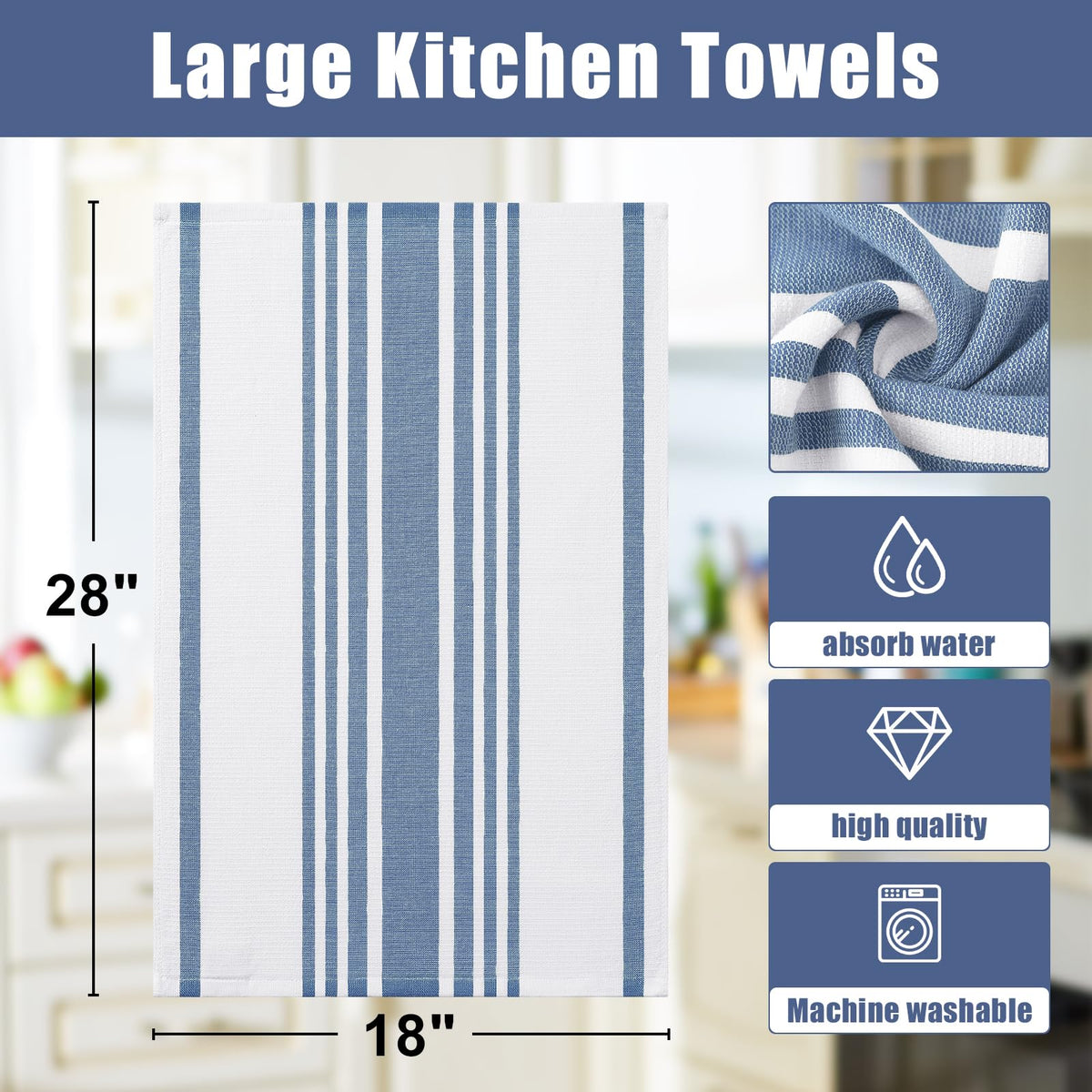 Premium Cotton Stripe Kitchen Towels 8 Pack (8 Count)