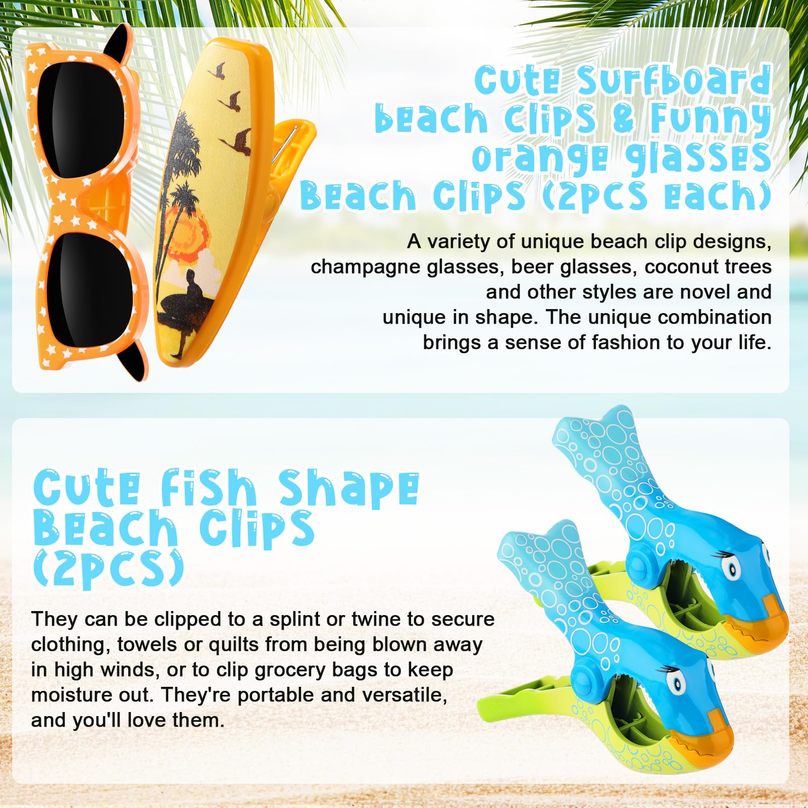 12 Pcs Beach Towel Clips Beach Chairs Clips Plastic Swimming Pool Towel Holders Jumbo Size Funny Clothespins for Patio Holiday Pool Blanket Decoration (12 Count)