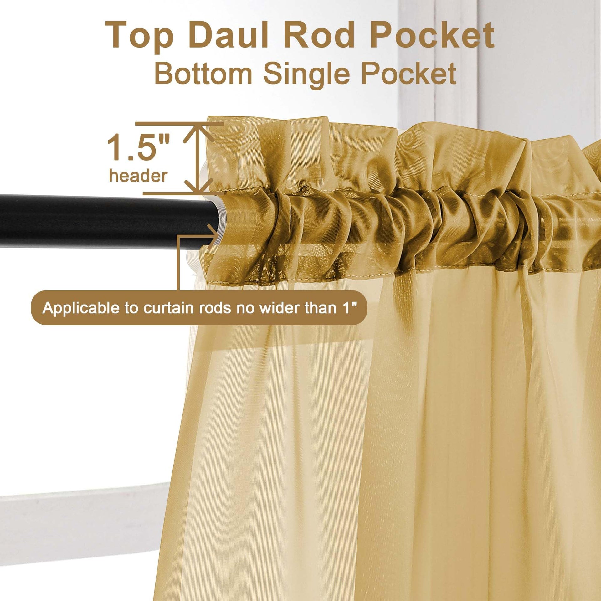 Gold Sheer Curtains 30 inch Length 2 Panels (2 Count)