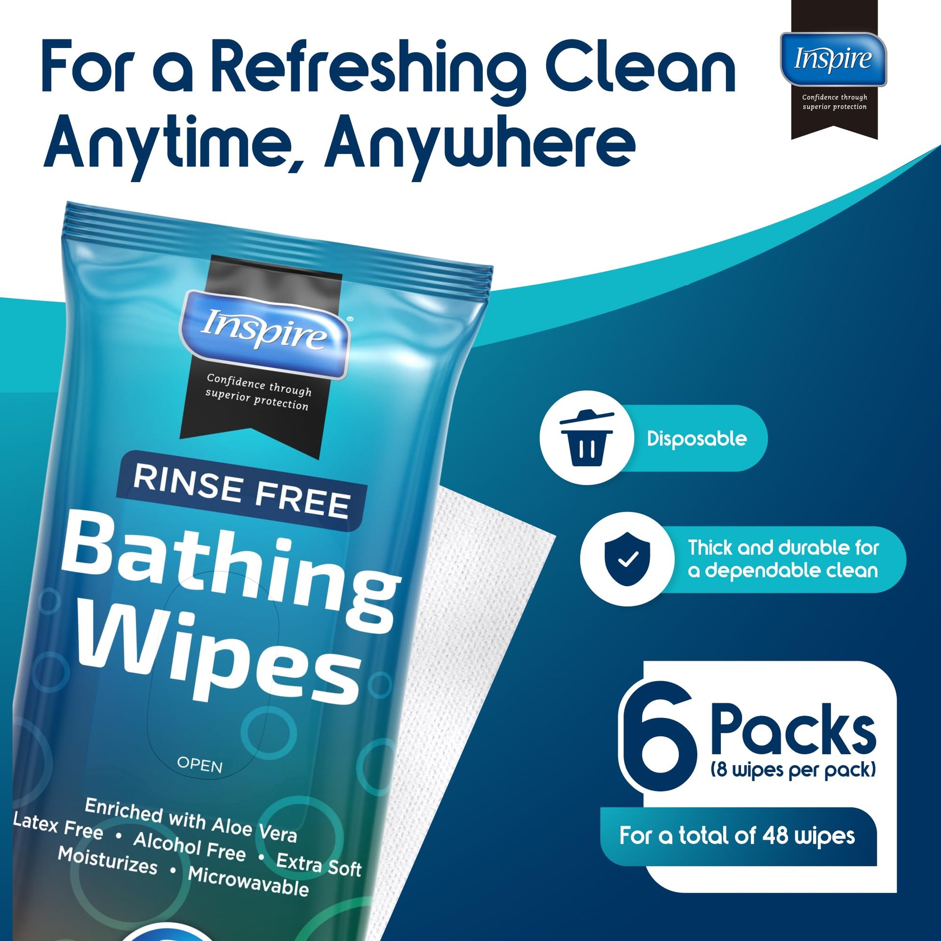 Body Wipes for adults bathing rinse free (80 Count)