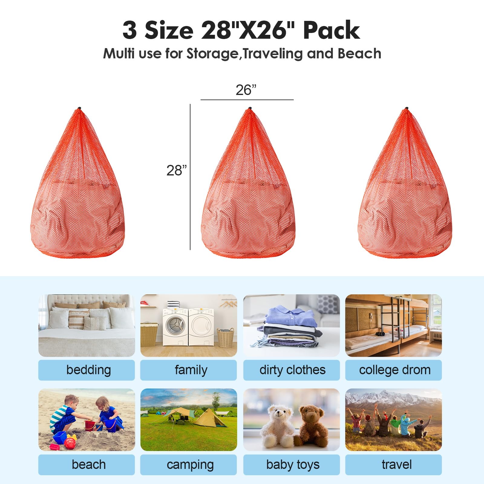 3Pcs Mesh Laundry Bags Washing Machine Mesh Wash Bags Jumbo for Delicates Clothes (3 Count)