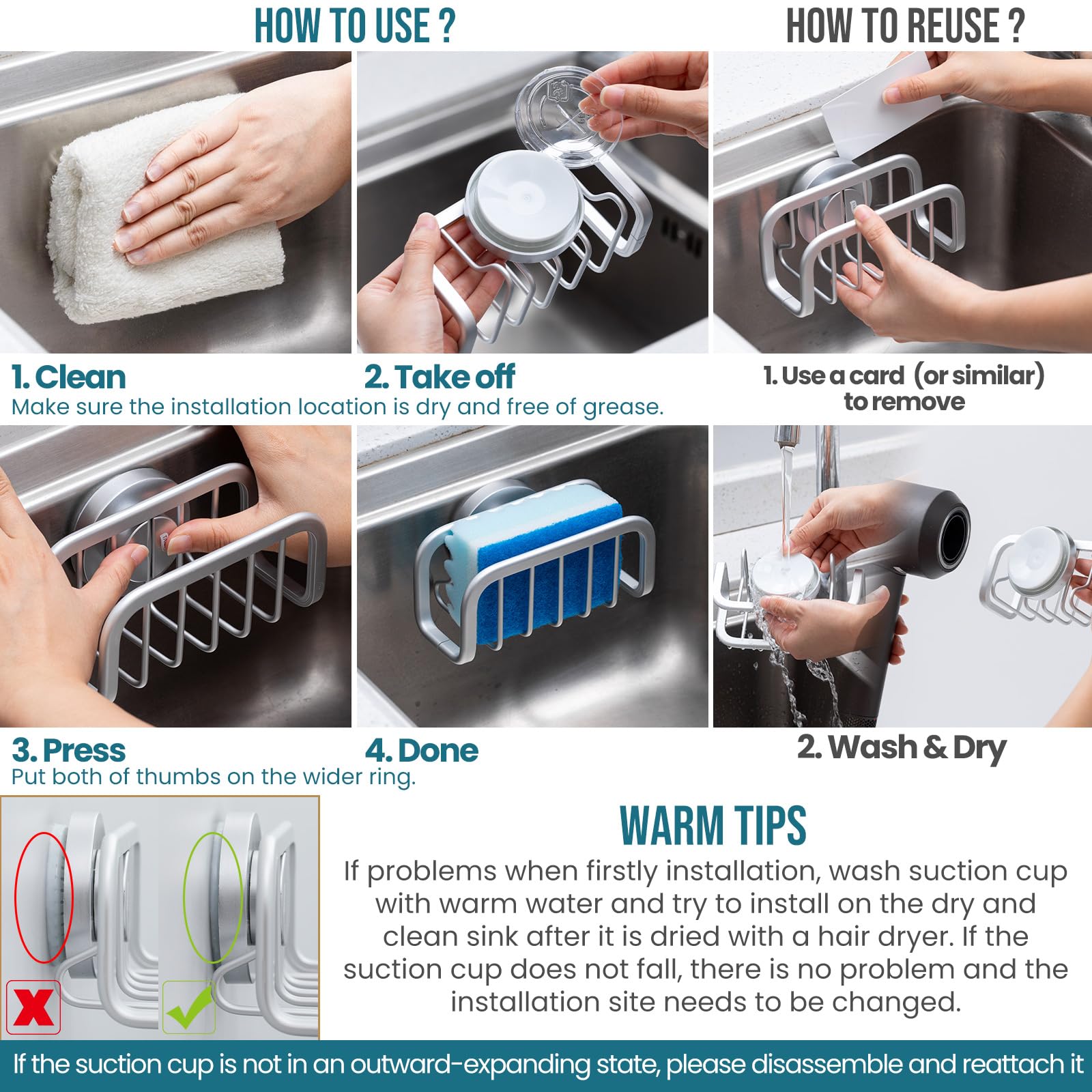 Rustproof Sponge Holder for Kitchen Sink with Suction Cup
