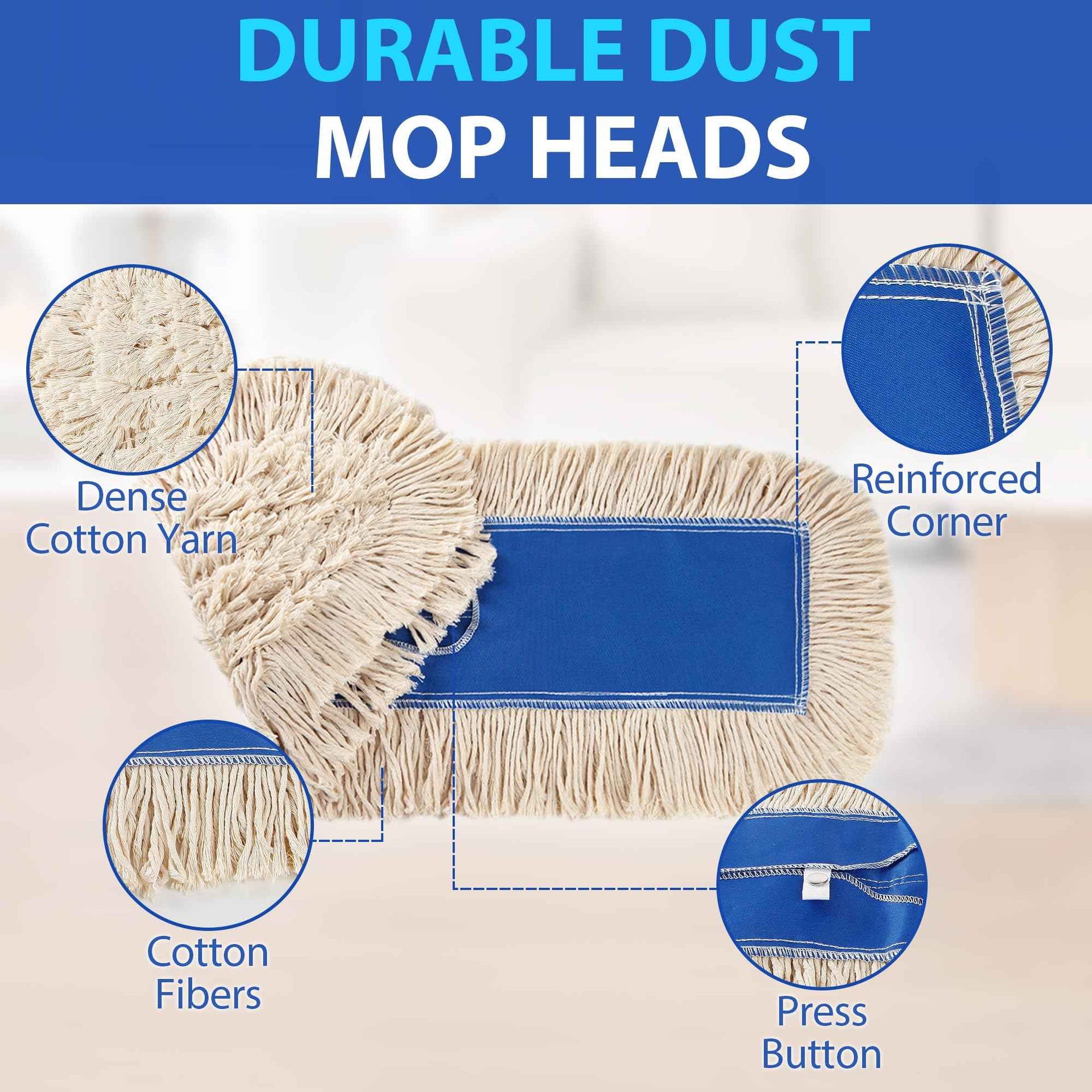 2 Pack 24" Wide X 5 Cotton Floor Dust Mop Head Refill Short Fiber for Easy Sweep