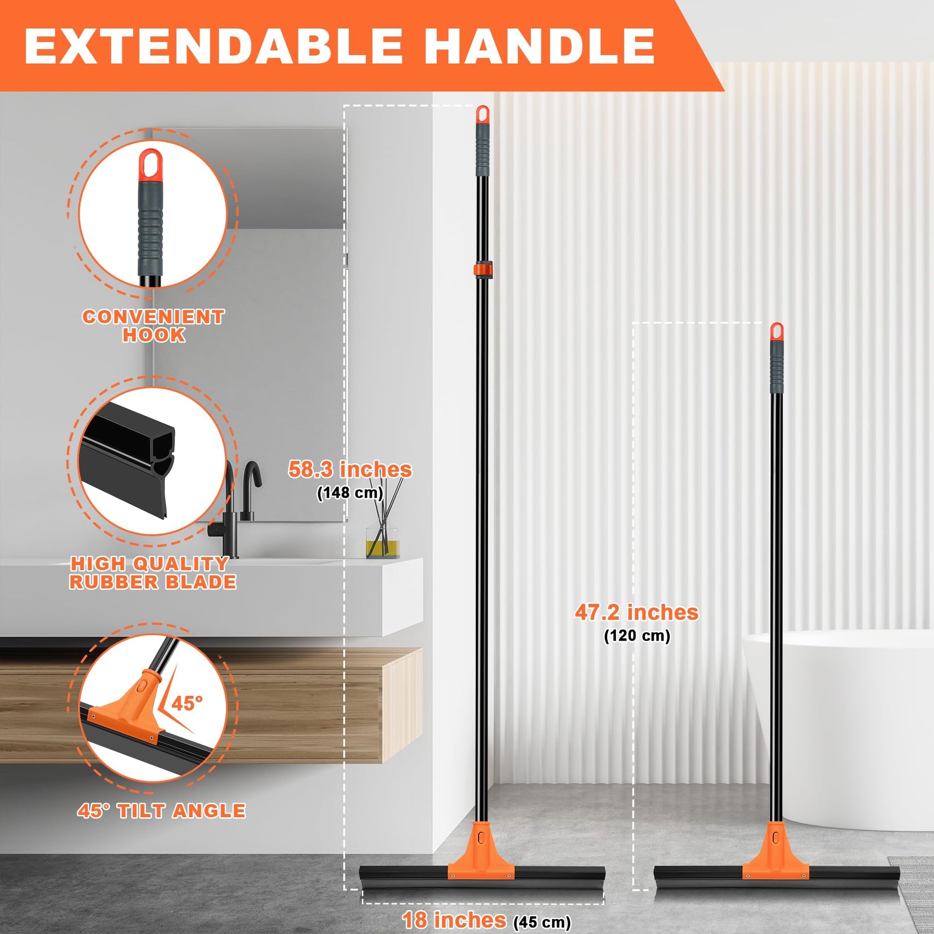 Floor Squeegee Heavy Duty with 58.3 inches Long Handle