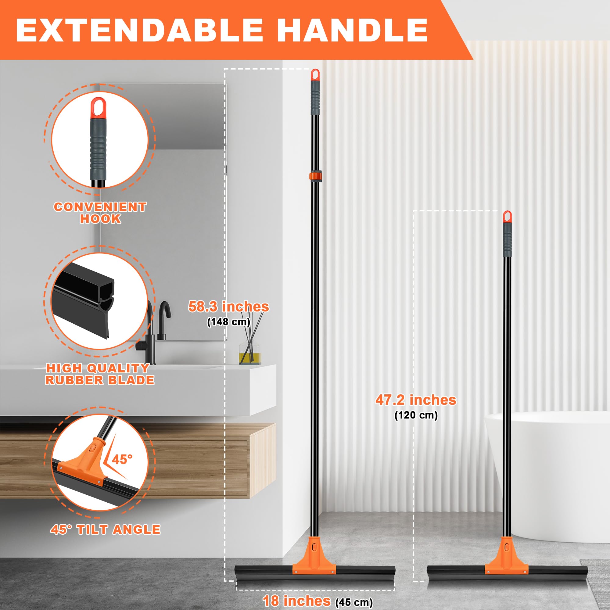 Floor Squeegee Heavy Duty with 58.3 inches Long Handle
