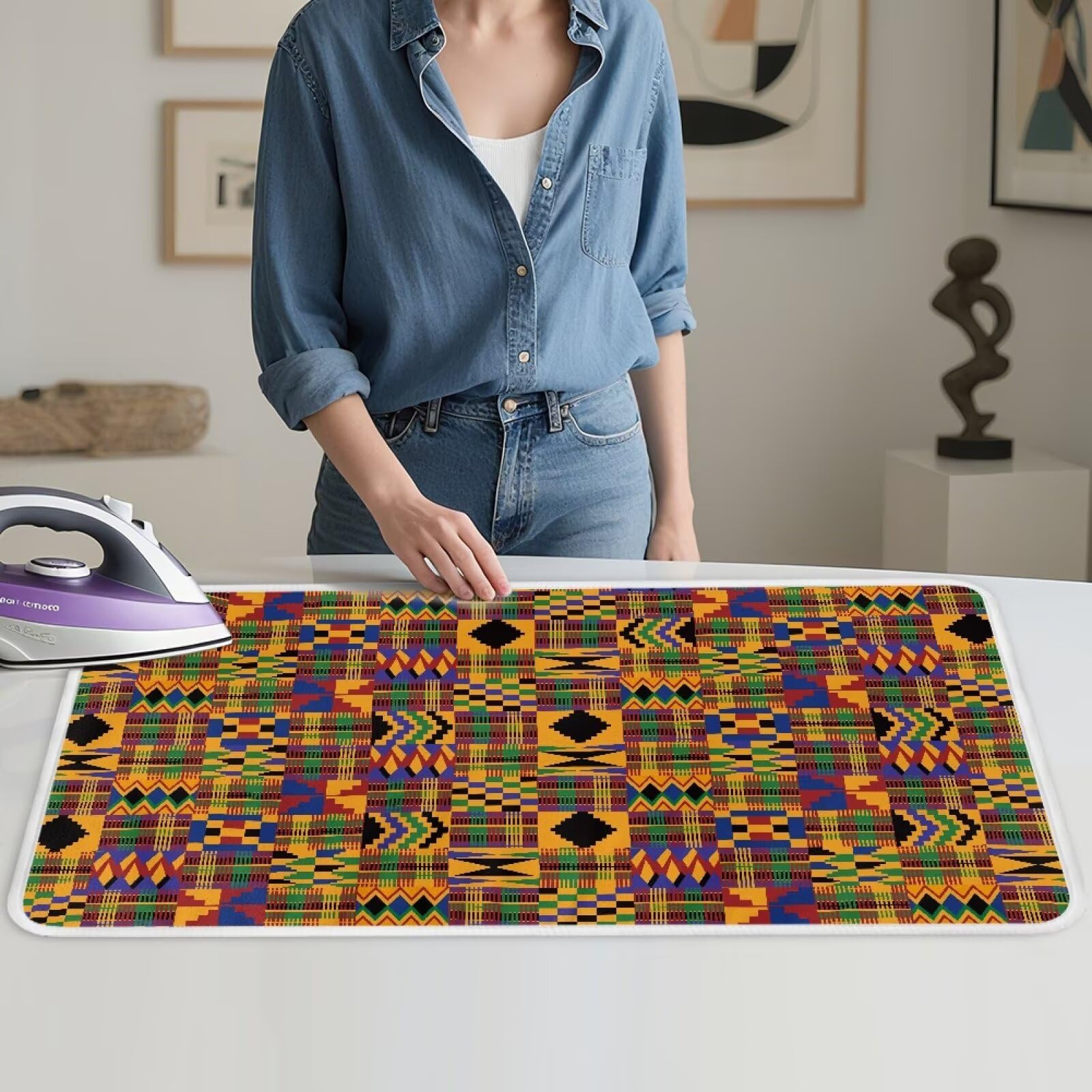 Ironing Mat Pad for Table Portable Travel Iron Blanket African Print Ironing Board Covers Tribal Pressing Mat Heat Press Pads 32x16 Inches