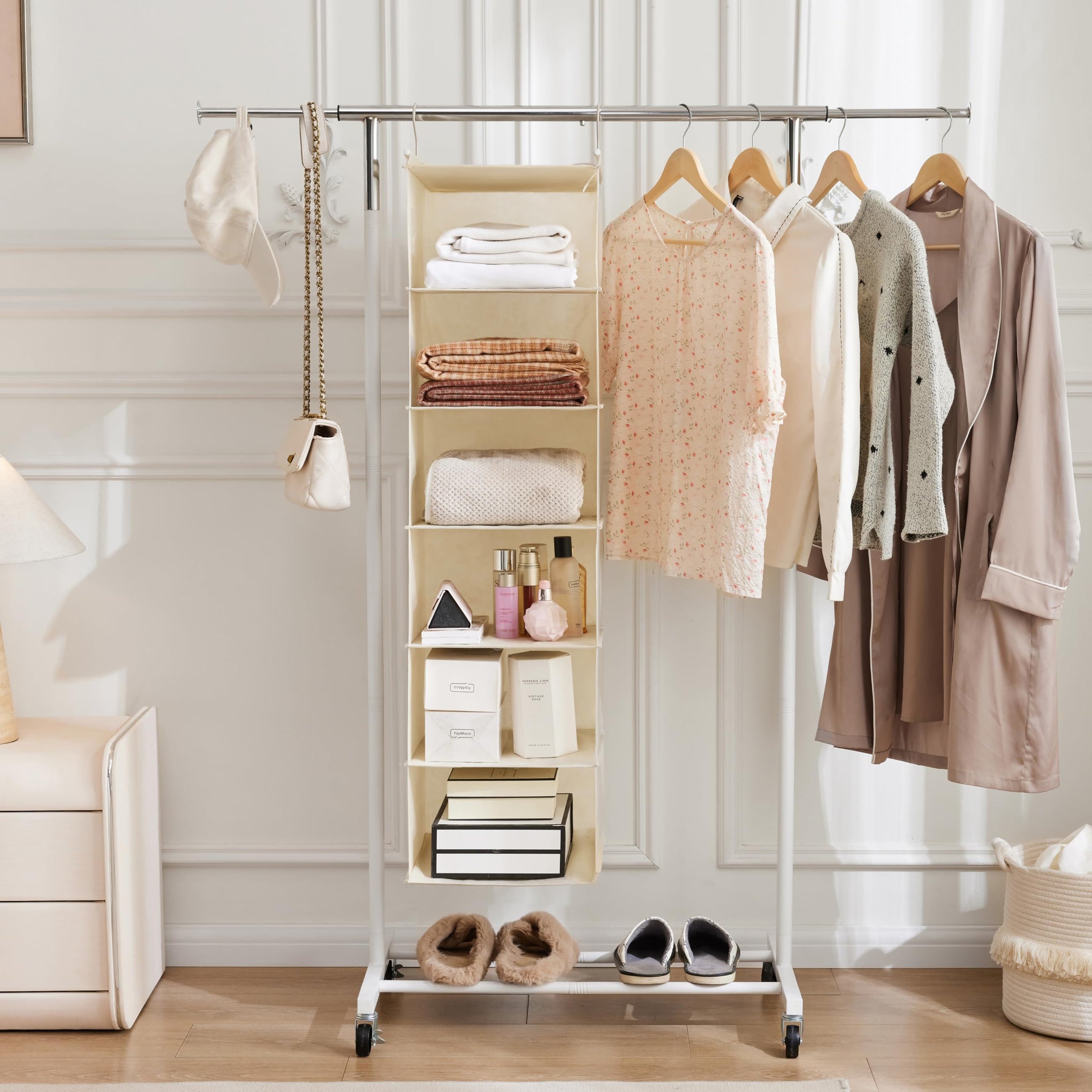 6 Tier Shelf Hanging Closet Organizer with 2 Hooks
