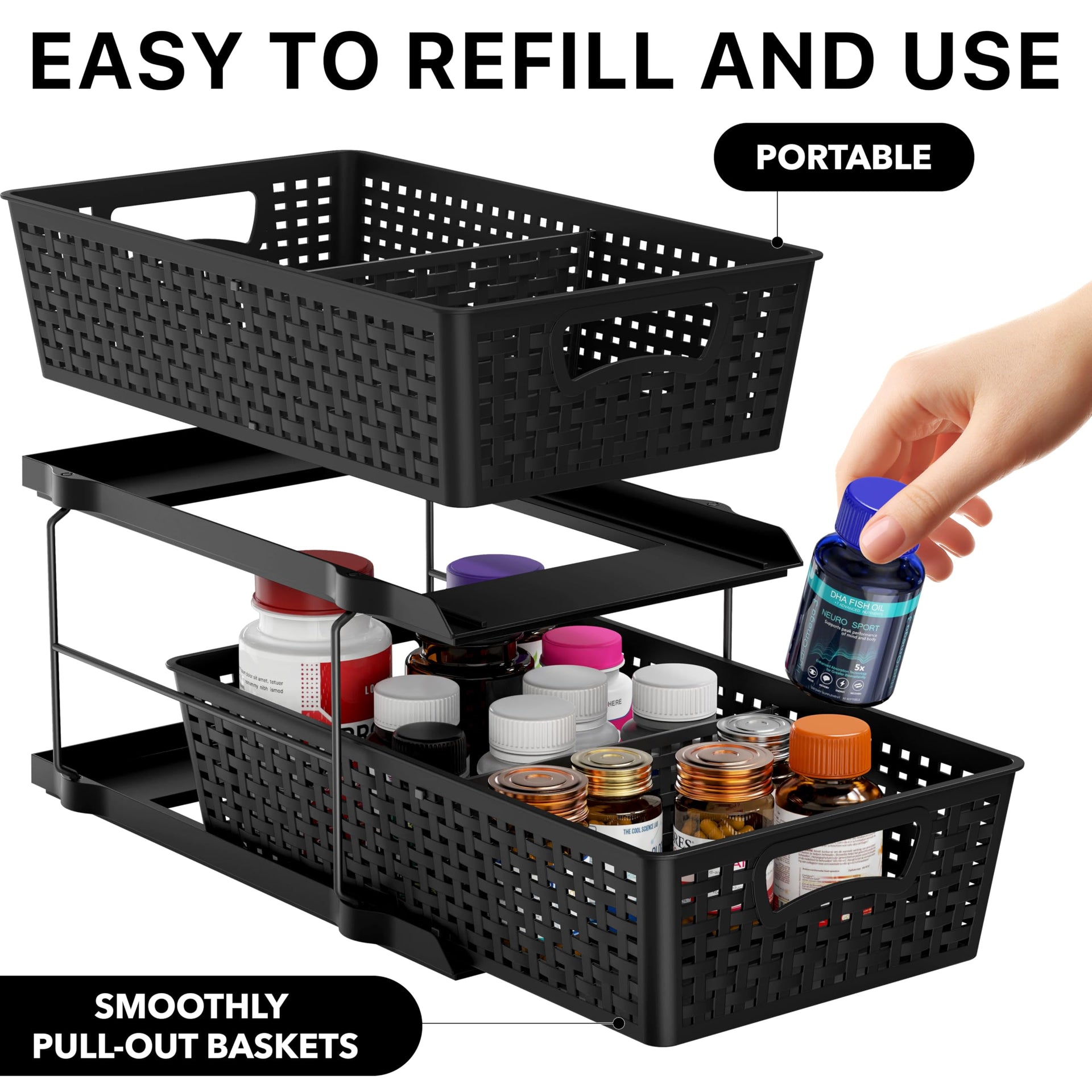 2 Tier Pull Out Sliding Drawer Under Sink Storage