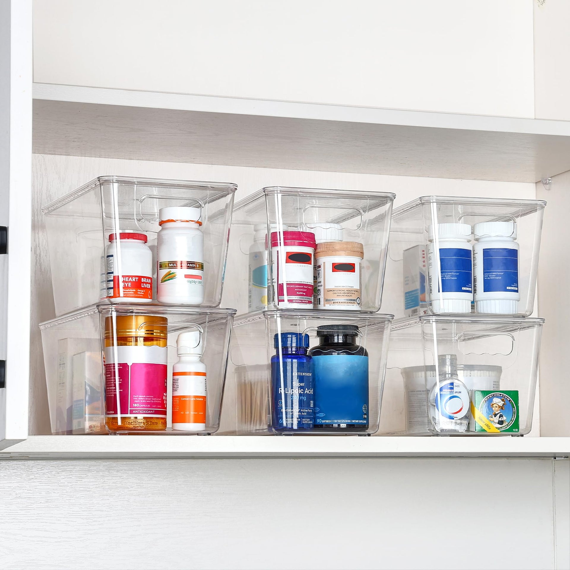 6 Pack Clear Stackable Storage Bins with Lids and Handles (6 Count)