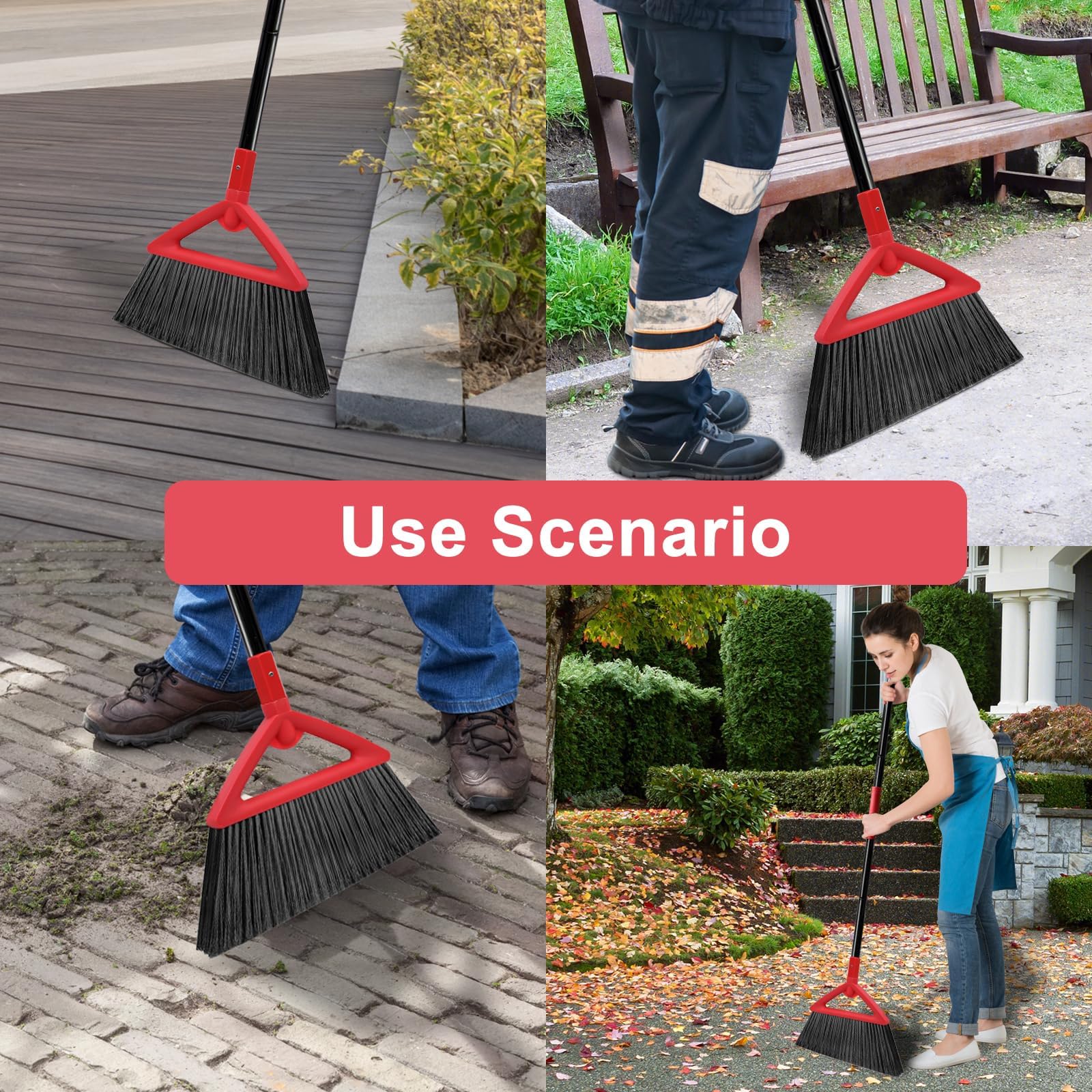 Heavy Duty Red Angle Broom with Long Handle (4 Count)