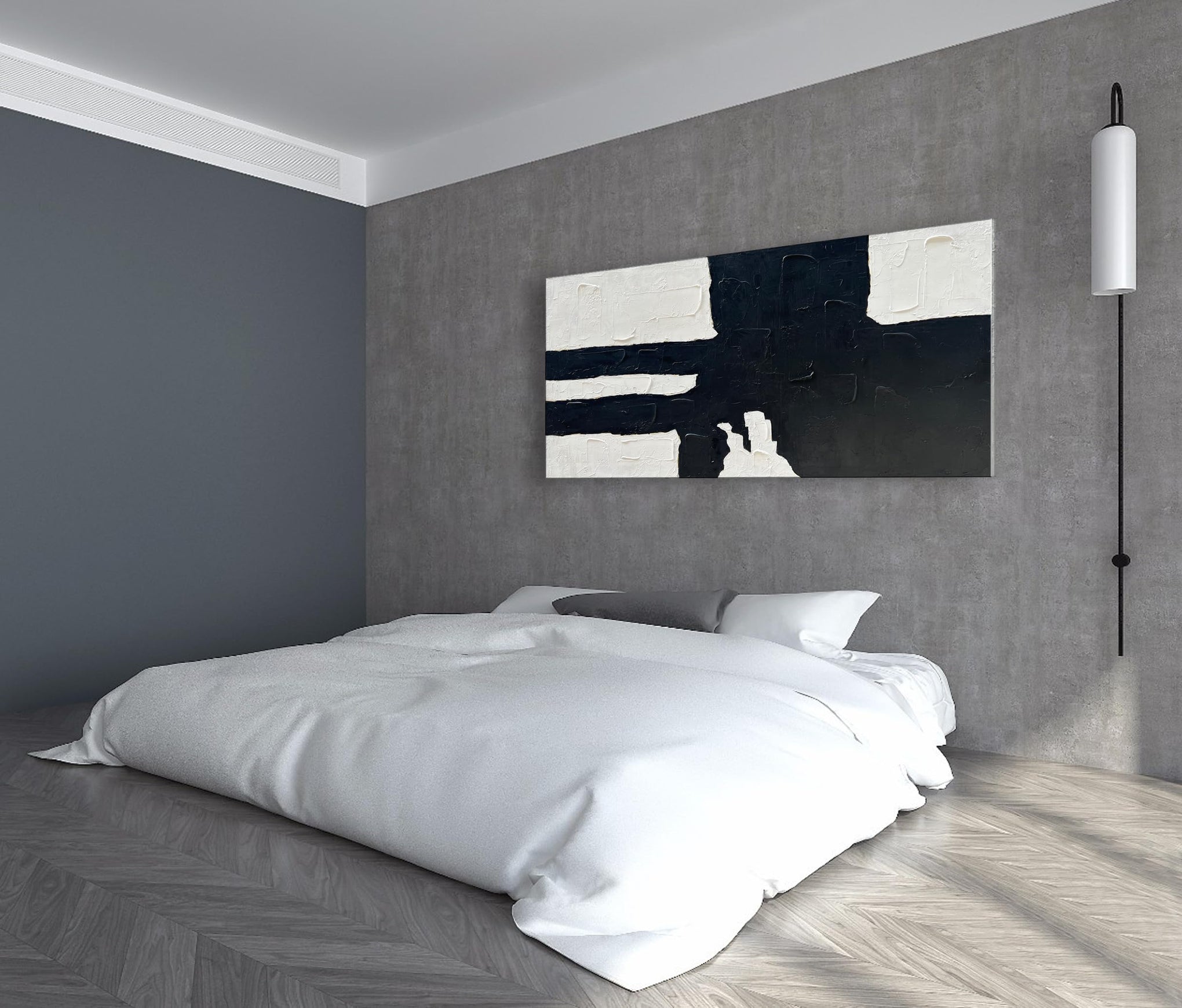 Hand Painted Black and white minimalist style abstract art painting for large