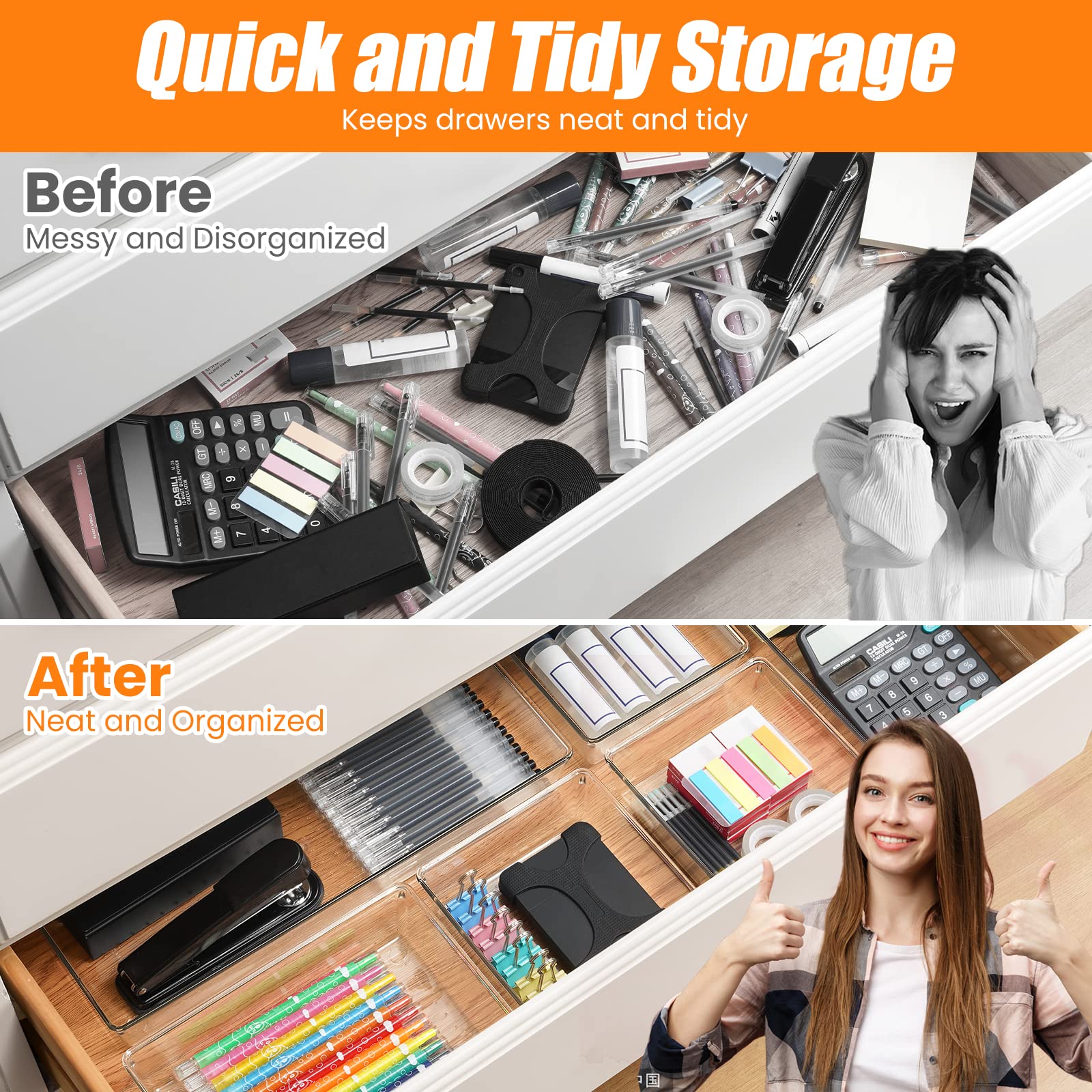 6 Pcs Large Size Clear Drawer Organizer Set (6 Count)