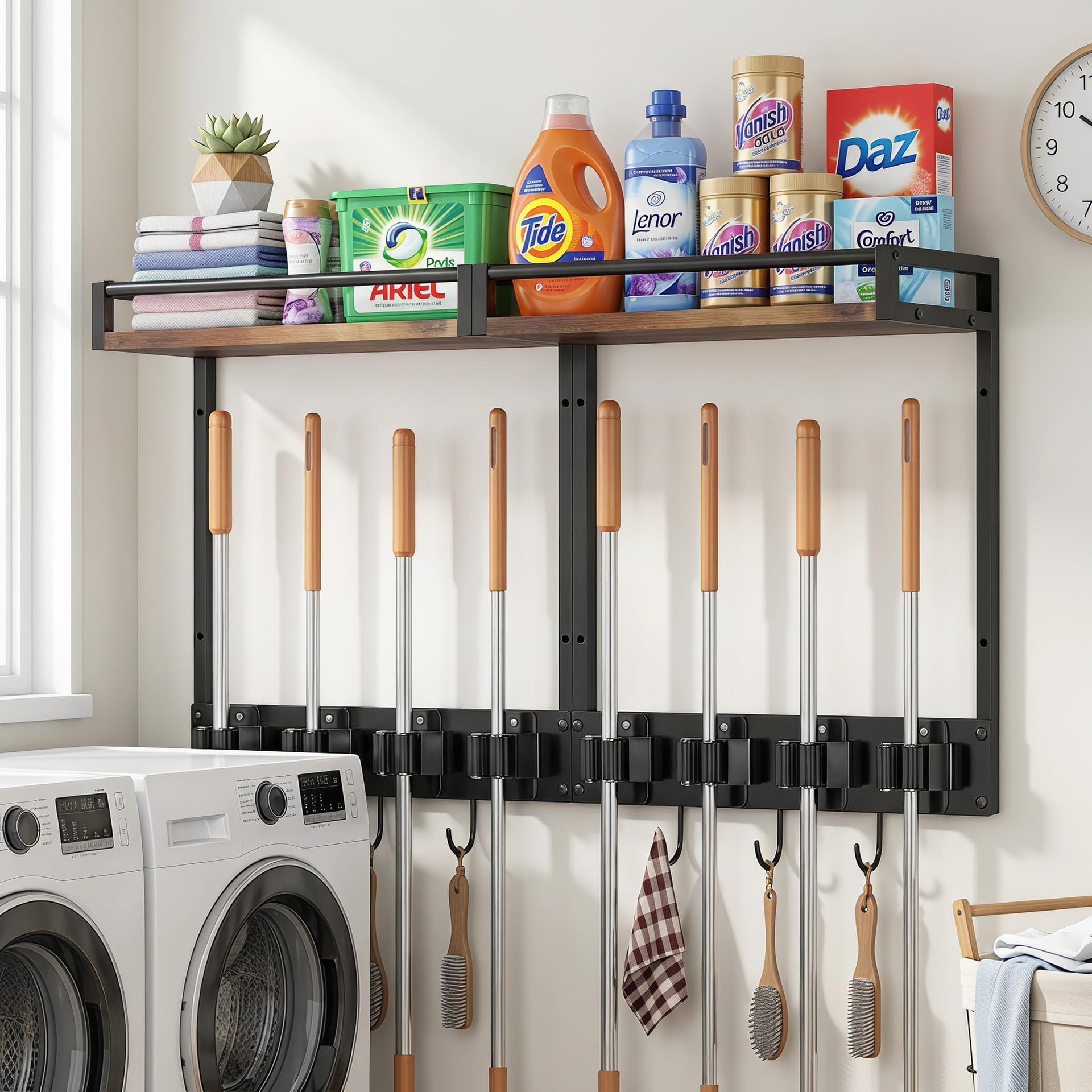 Broom Holder Wall Mount with Shelf