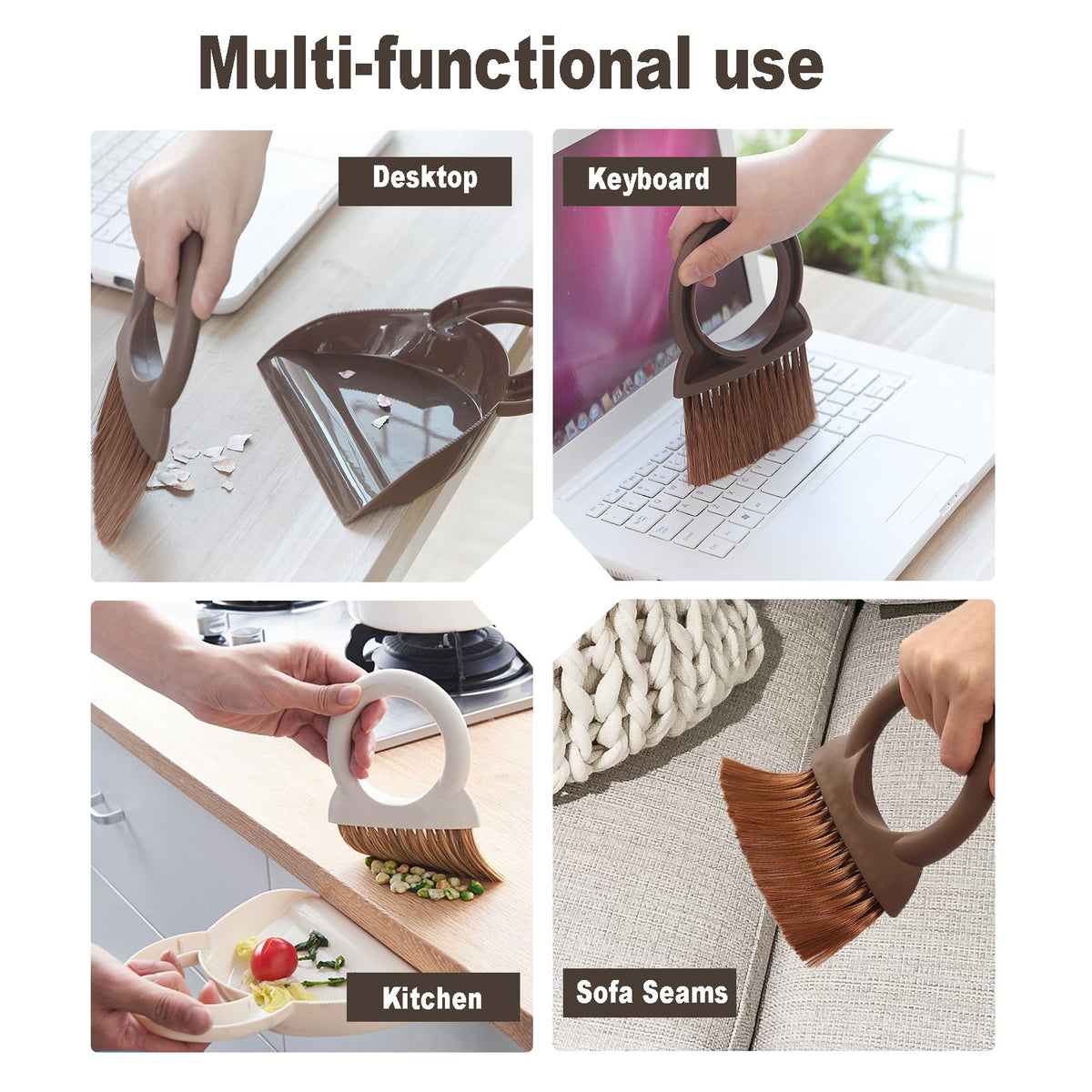 Round Handle Brush and Dustpan Set Small Broom & Dustpan Portable Handheld Sweeper for Desktop Sofa Floor Pet Nest