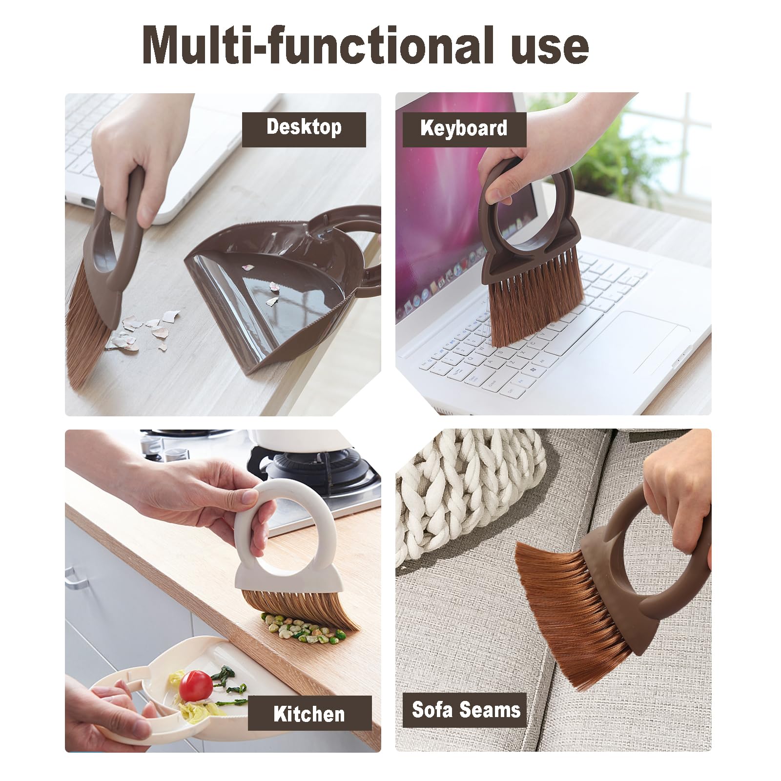 Round Handle Brush and Dustpan Set Small Broom & Dustpan Portable Handheld Sweeper for Desktop Sofa Floor Pet Nest