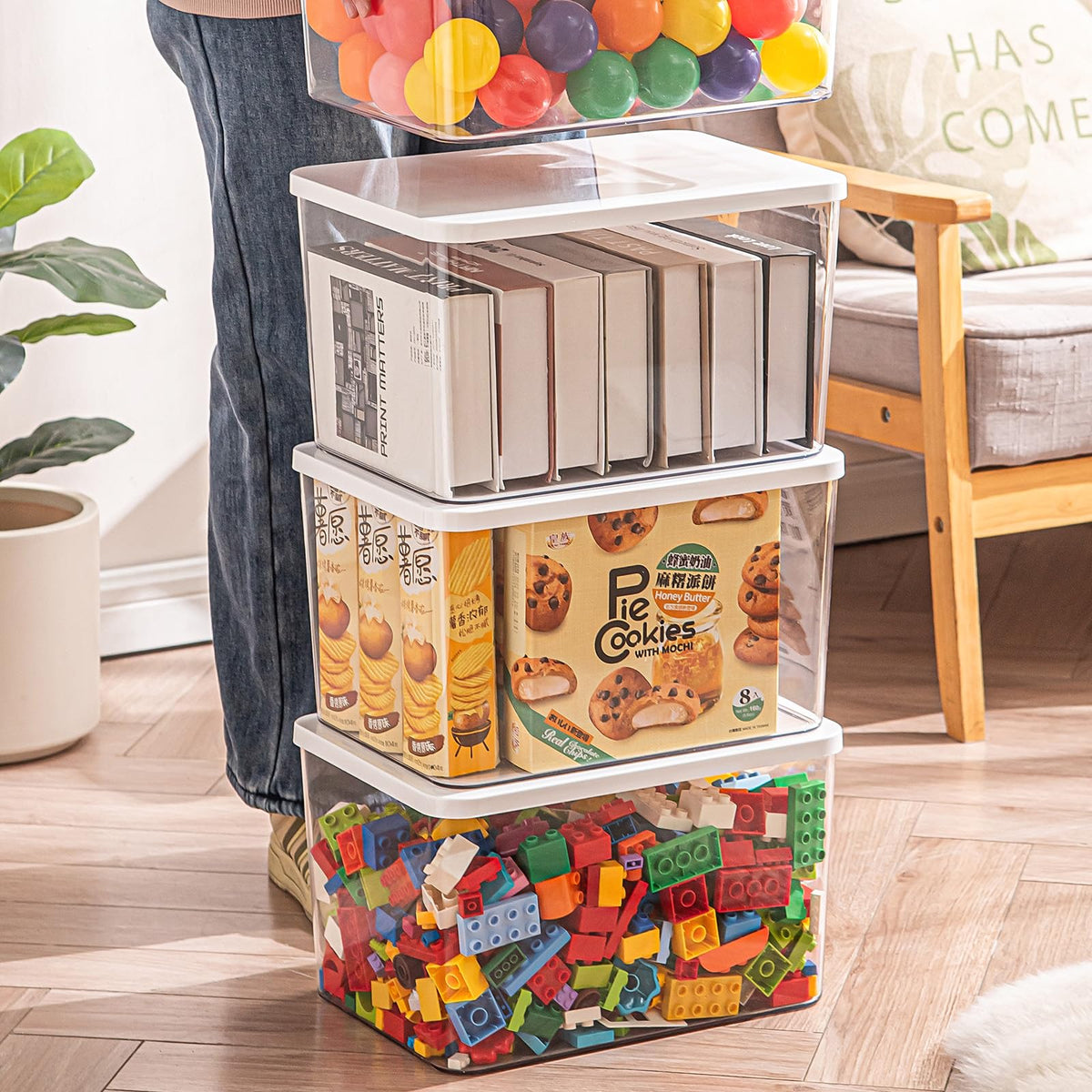 Clear plastic storage bins with LIDS (4 Count)