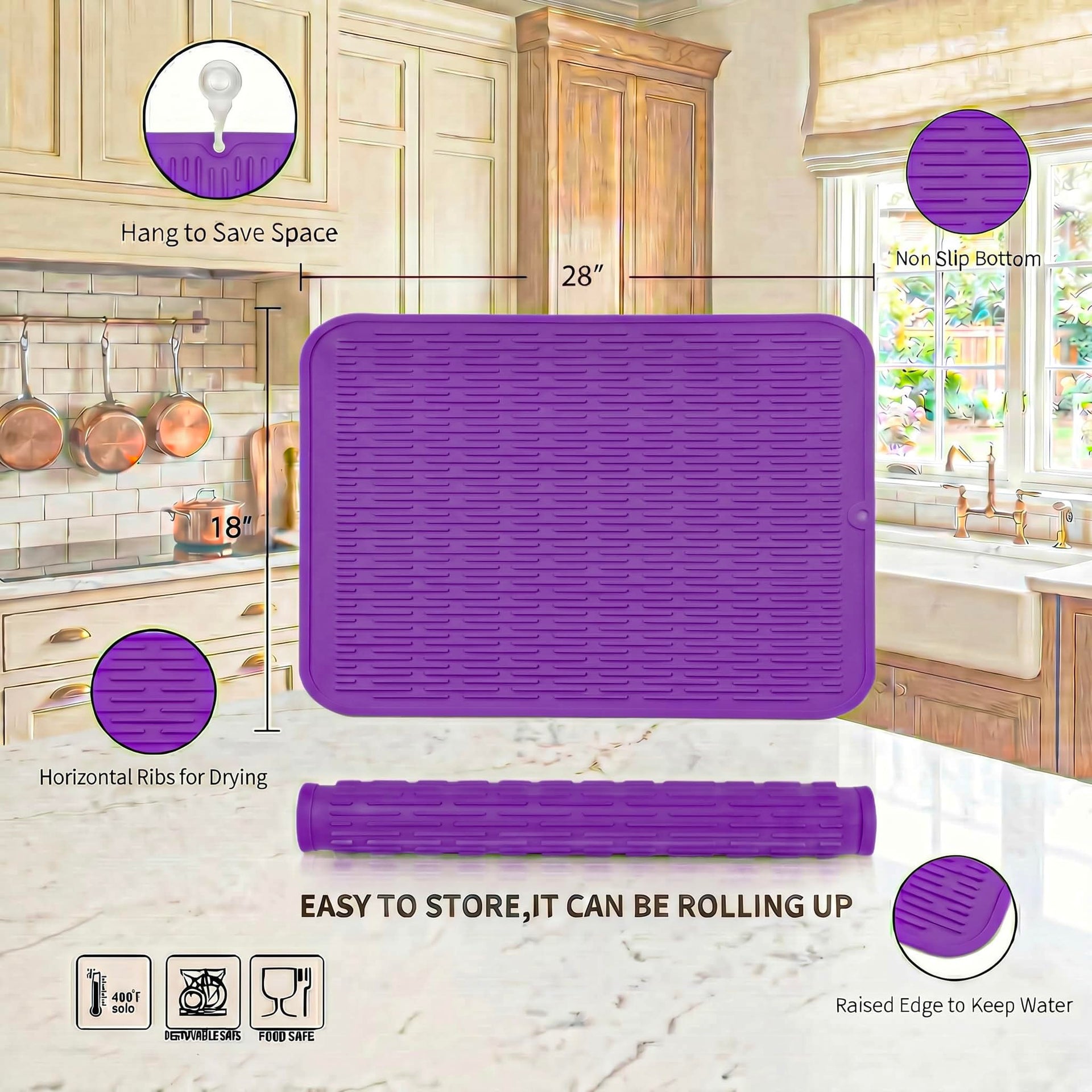 Silicone Dish Drying Mat for Multiple Usage