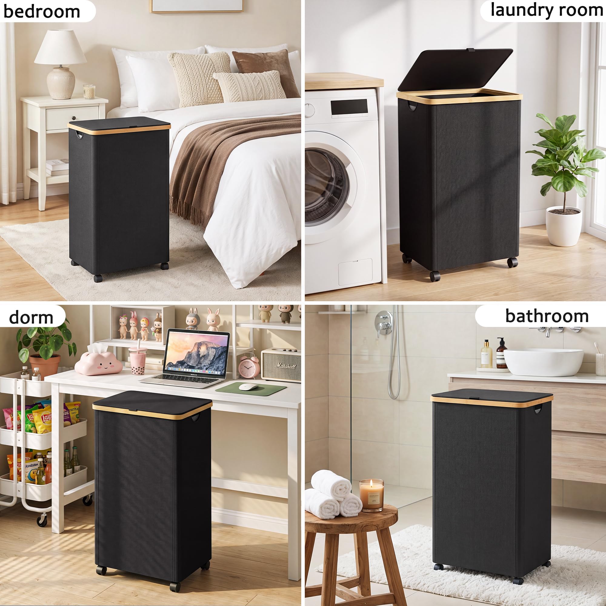 100L Laundry Basket with Wheels and Lid