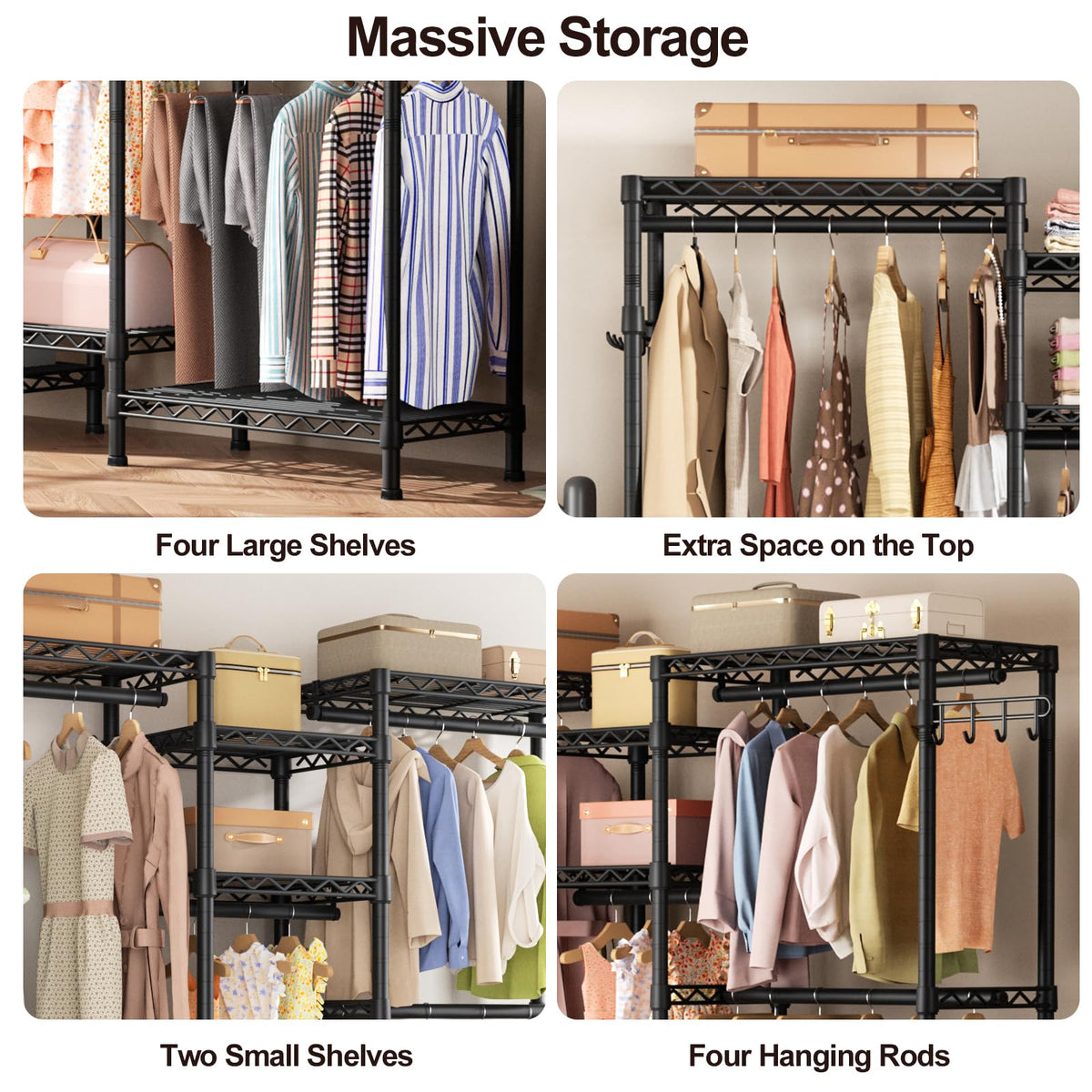Heavy Duty Clothes Rack Metal Wardrobe with Adjustable Wire Shelves