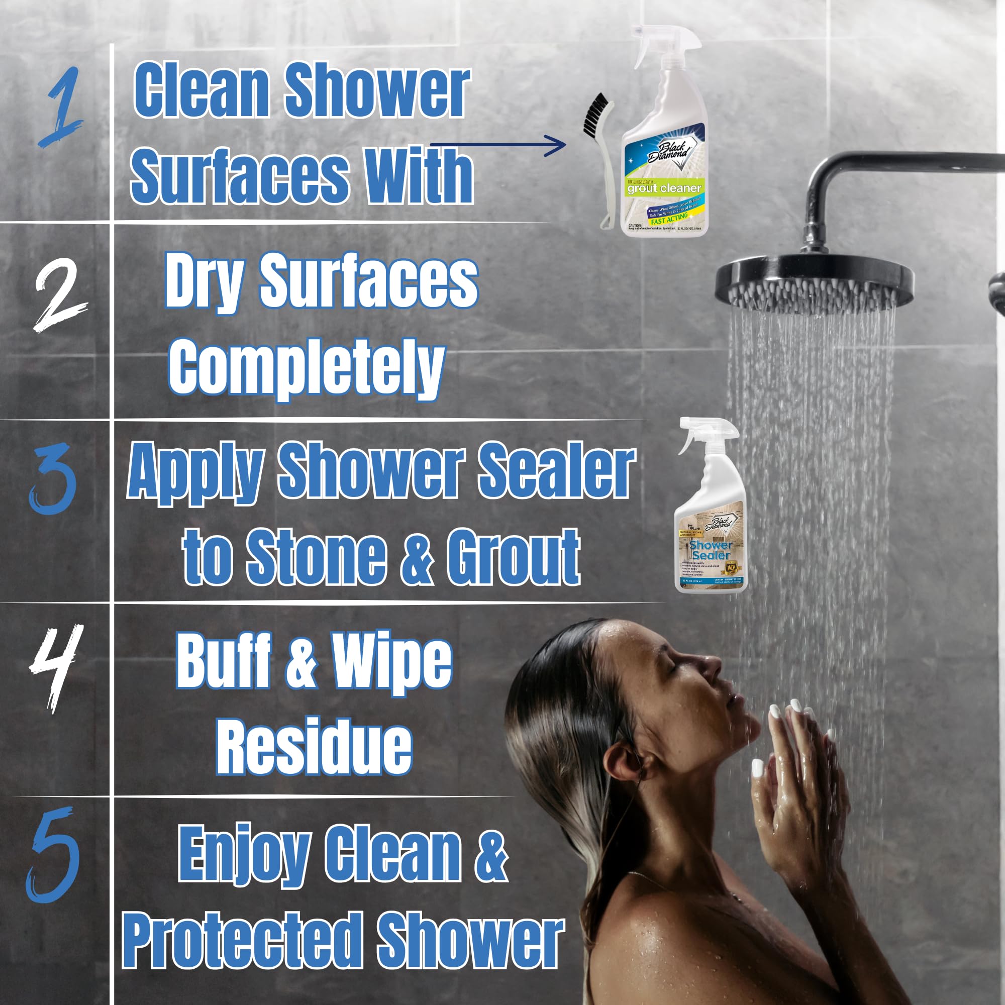 Natural Stone Shower Sealer Quart + Ultimate Grout Cleaner with Brush Quart (64 Fl Oz)