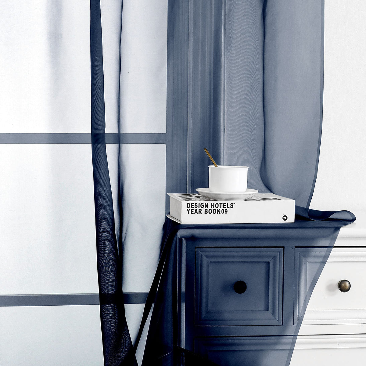 Navy Blue Sheer Valances for Windows (2 Count)