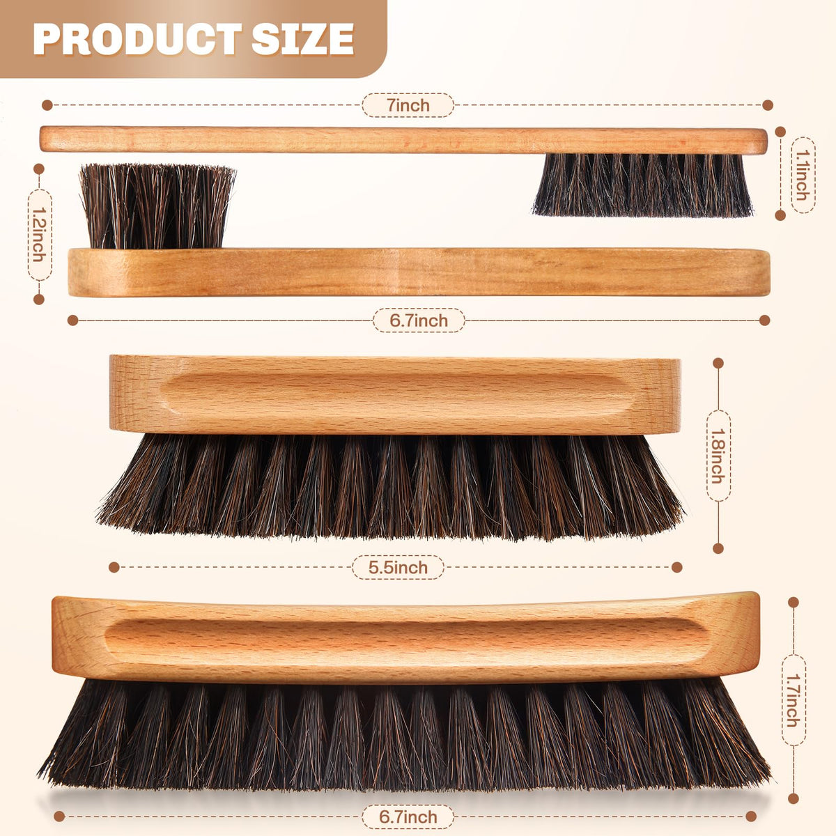 4 Pcs Horsehair Shine Shoes Brush Kit Polish Dauber Applicators Cleaning Leather Shoes Boots Care Brushes Suede Cleaner Brush with Microfiber Shoe Cloth (2.75 Count)