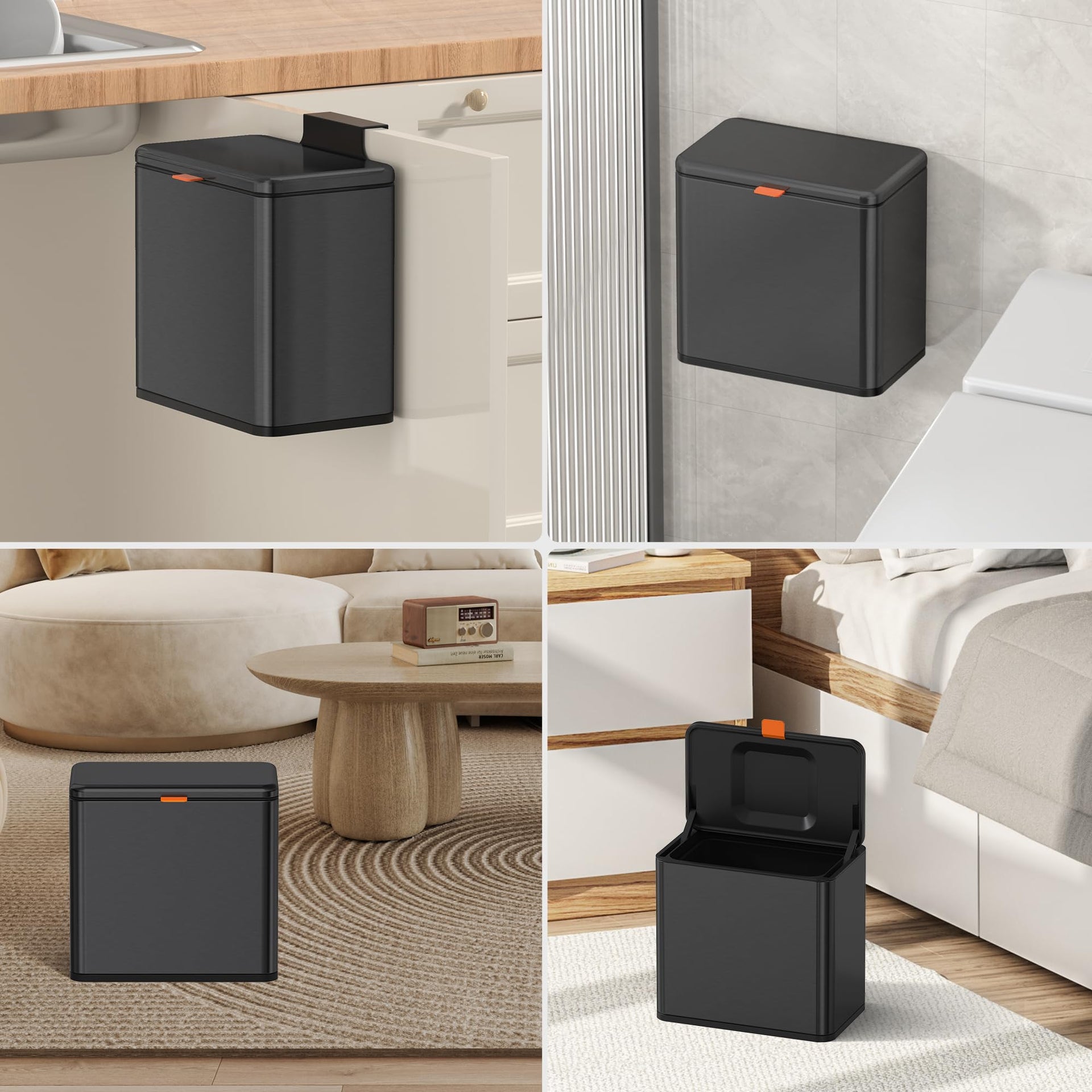 1.05 Gal Brushed Black Hanging Stainless Steel Compost Bin