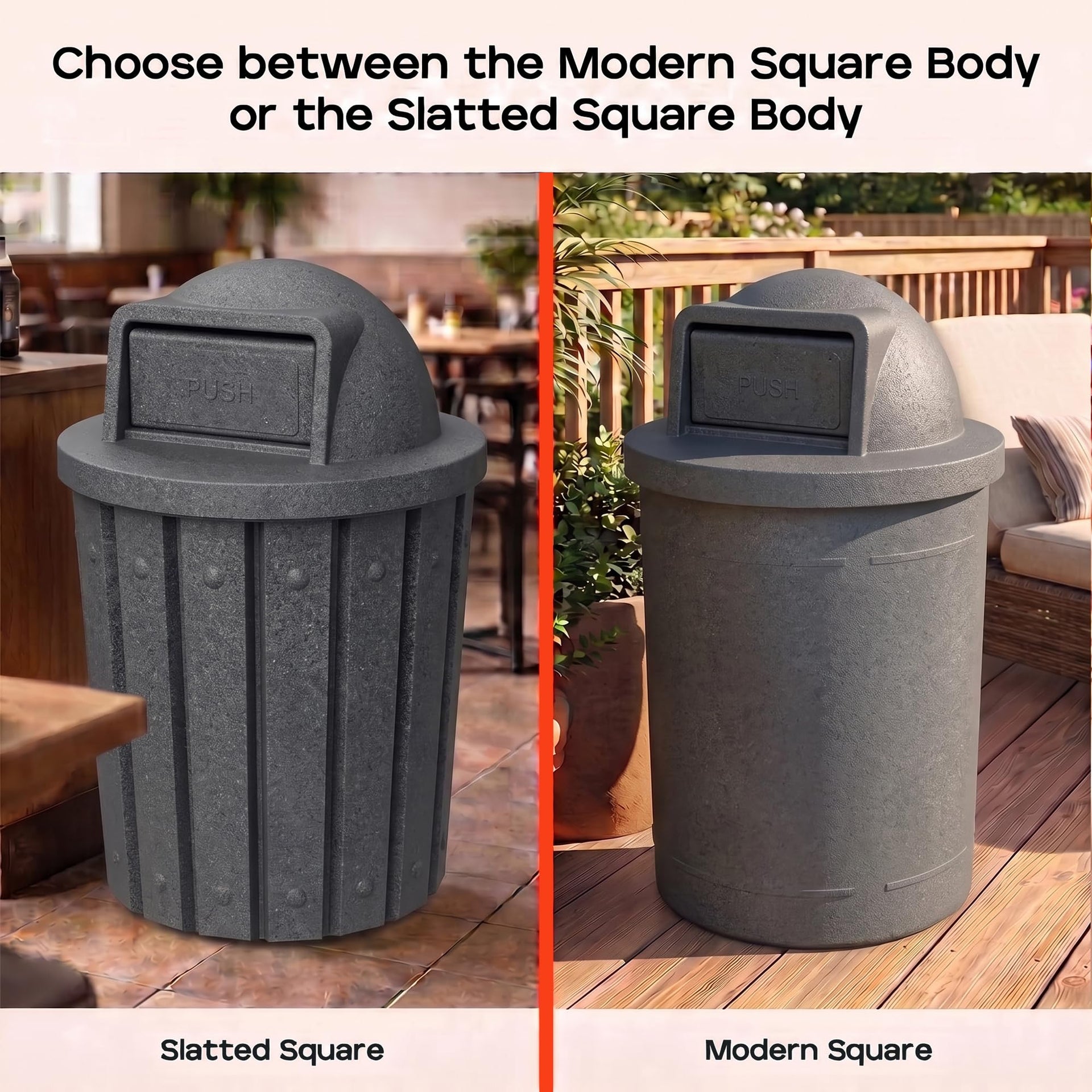 Campus Collection 55 Gallon Plastic Commercial Garbage Can with Push Lid