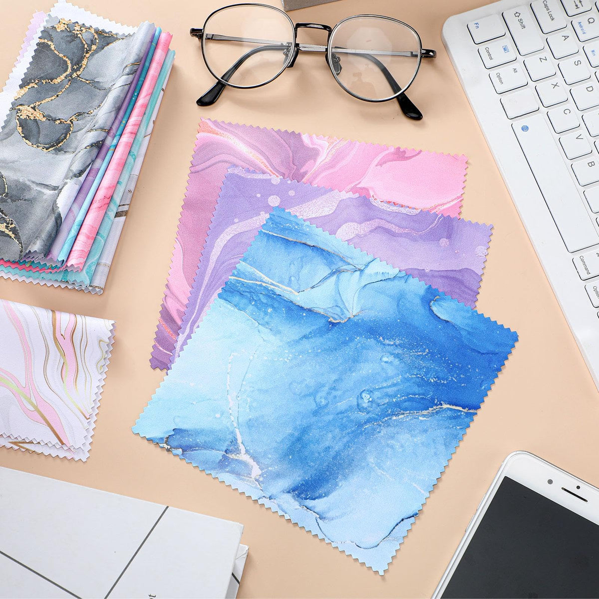 20 Pcs Microfiber Cleaning Cloth Cute Marble Design Microfiber Cloth Soft Gifts Multicolor Glasses Cleaner Wipes for Eyeglasses Camera Lens Cell Phone Screens Glasses
