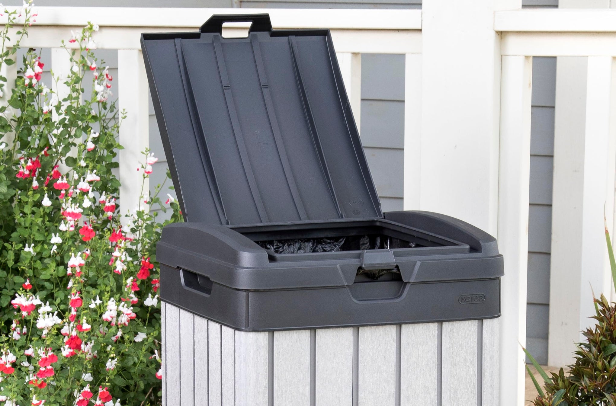 Rockford Resin 38 Gallon Outdoor Kitchen Trash Can with Lid and Drip Tray for Easy Cleaning