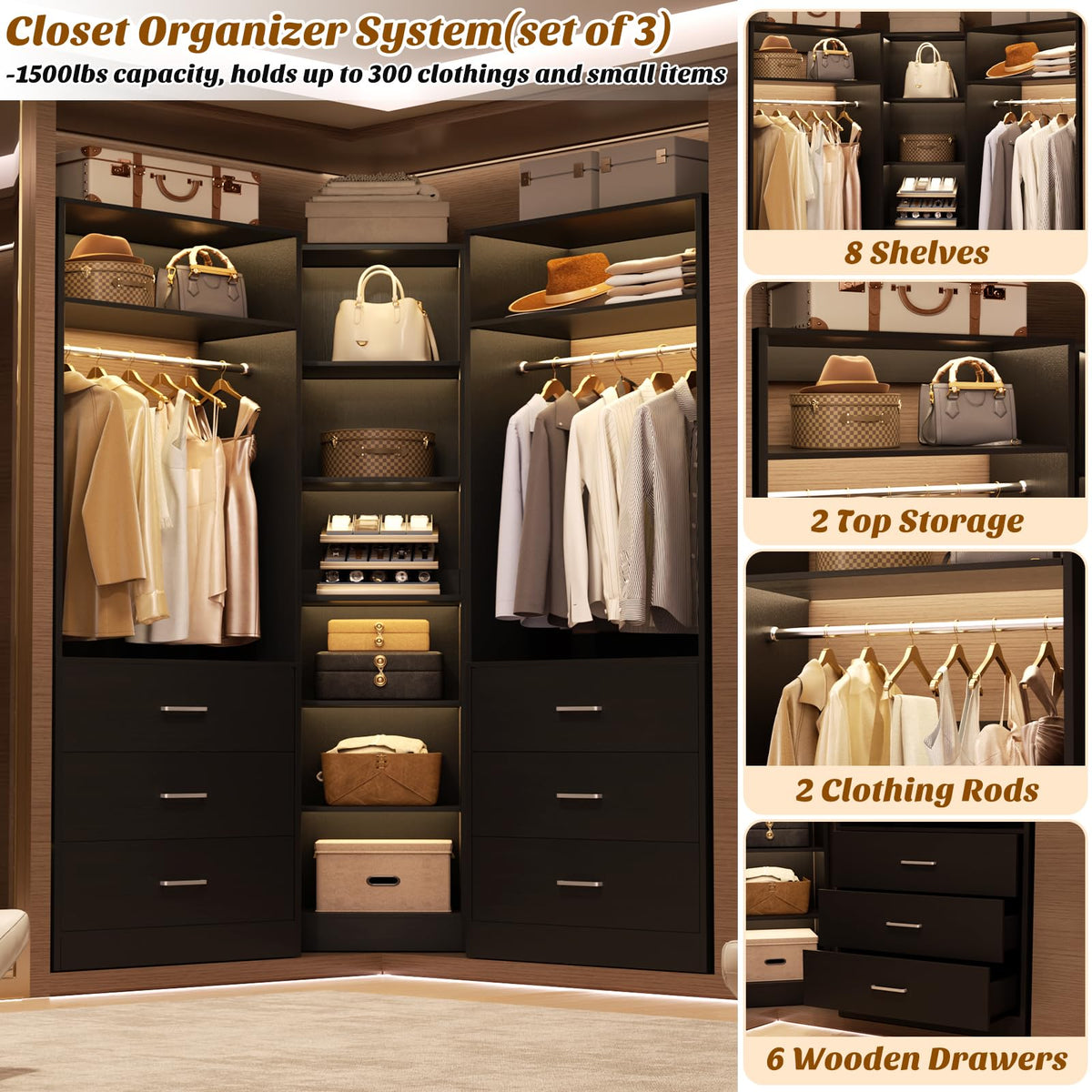 Closet System with 6 Drawers & 10 Shelves