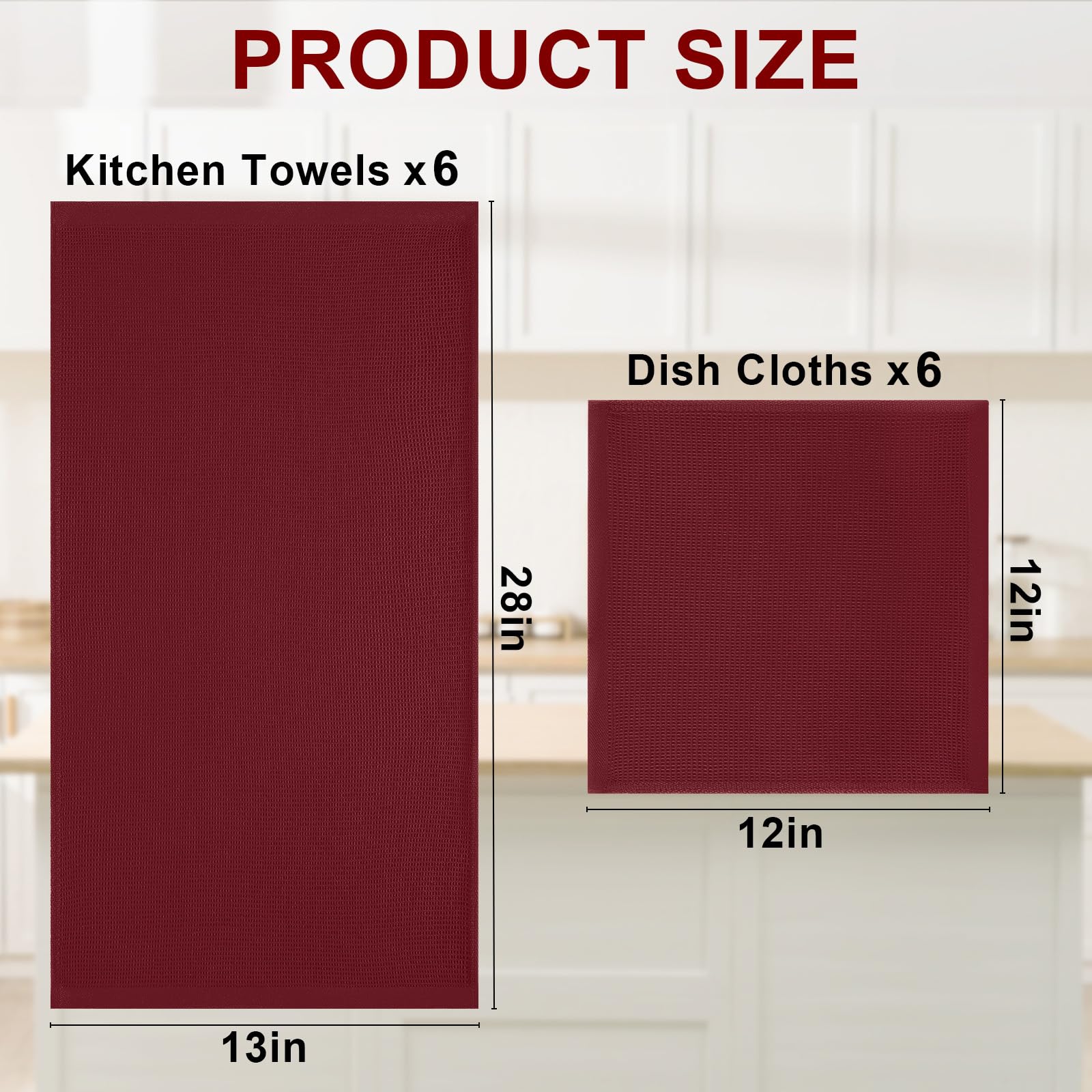 100% Cotton Kitchen Towels and Dishcloths Set (12 Count)