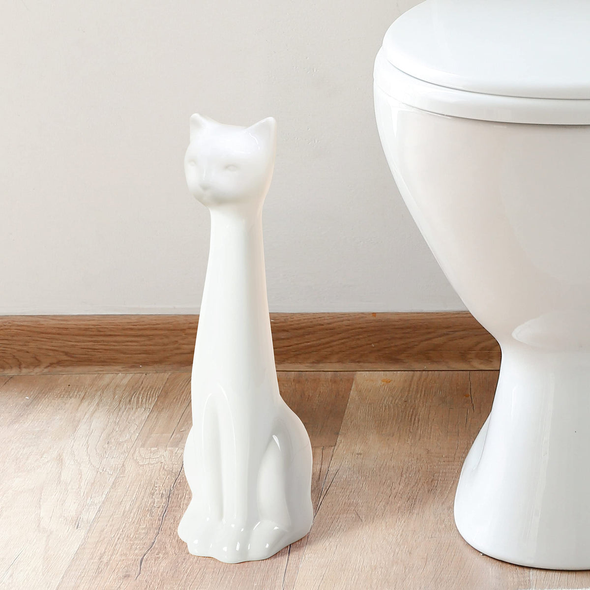 Cat 3 Piece White Ceramic Toilet Brush Holder w