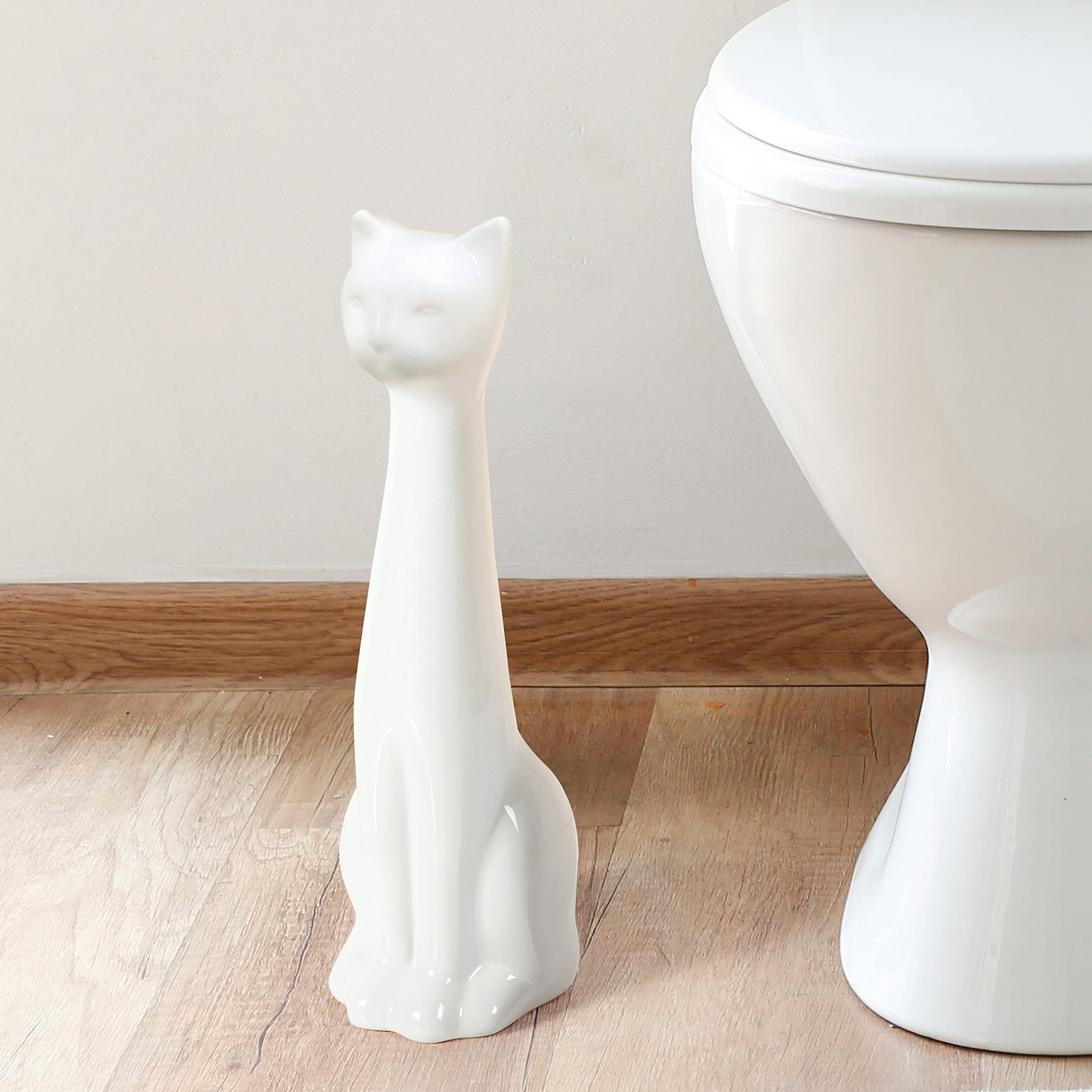 Cat 3 Piece White Ceramic Toilet Brush Holder w