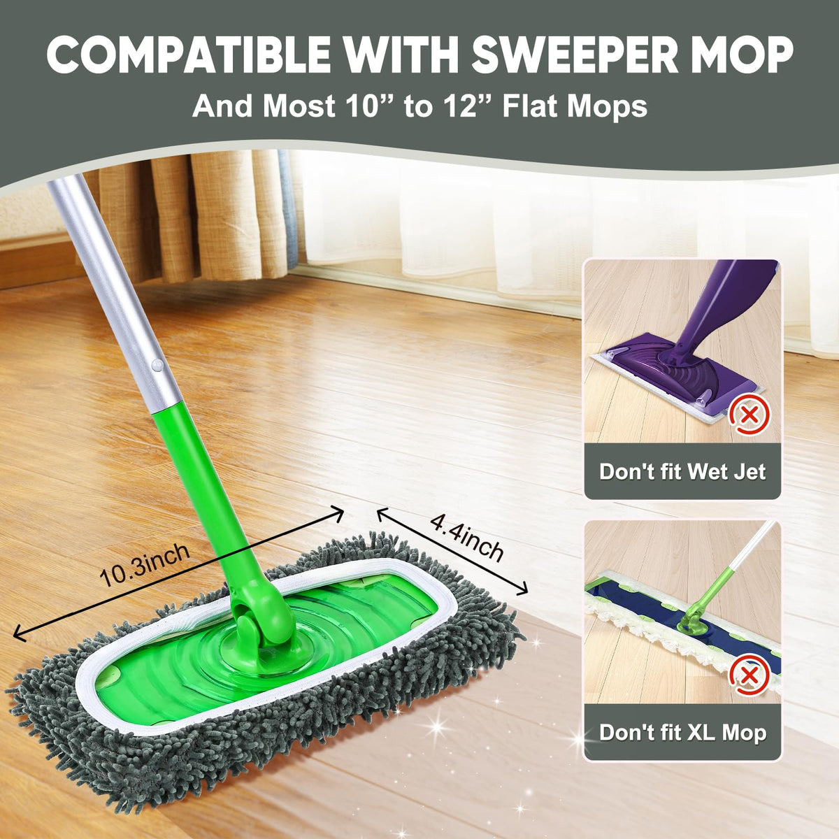 6 Pack Reusable Microfiber Mop Pads Compatible with Swiffer Sweeper (6 Count)
