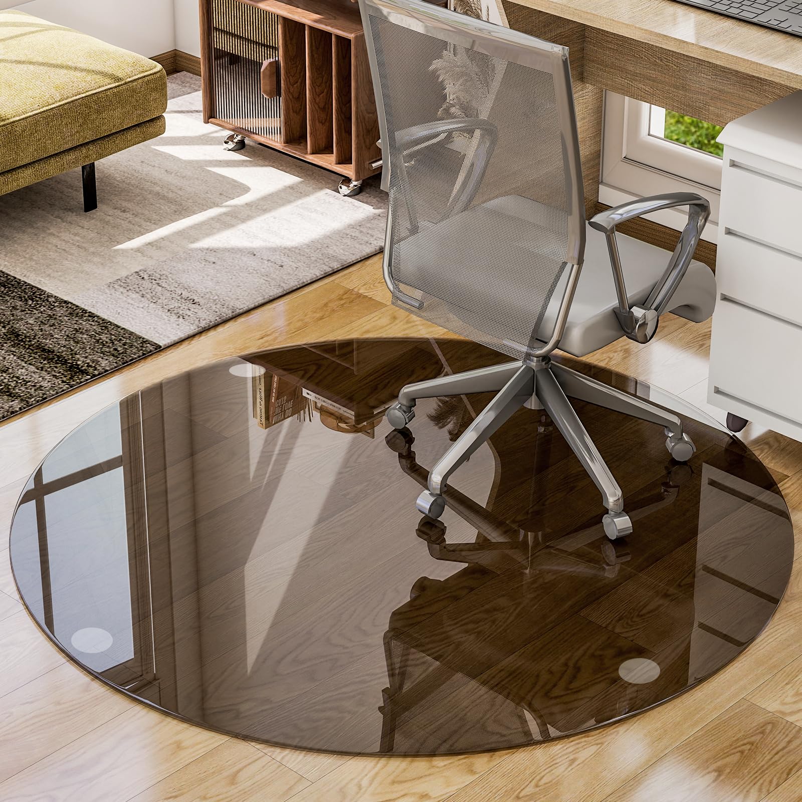 46" x 46" Round Tempered Glass Chair Mat for Carpet & Hardwood